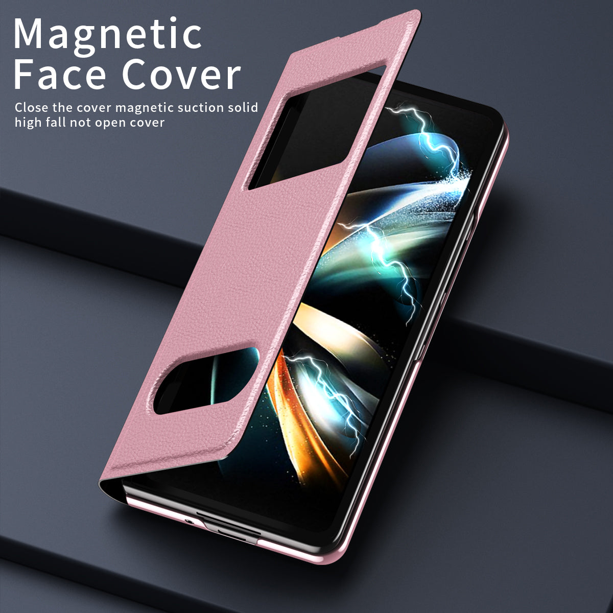 For Samsung Galaxy Z Fold6 5G Case PU Leather Litchi Texture Phone Cover View Window - Pink