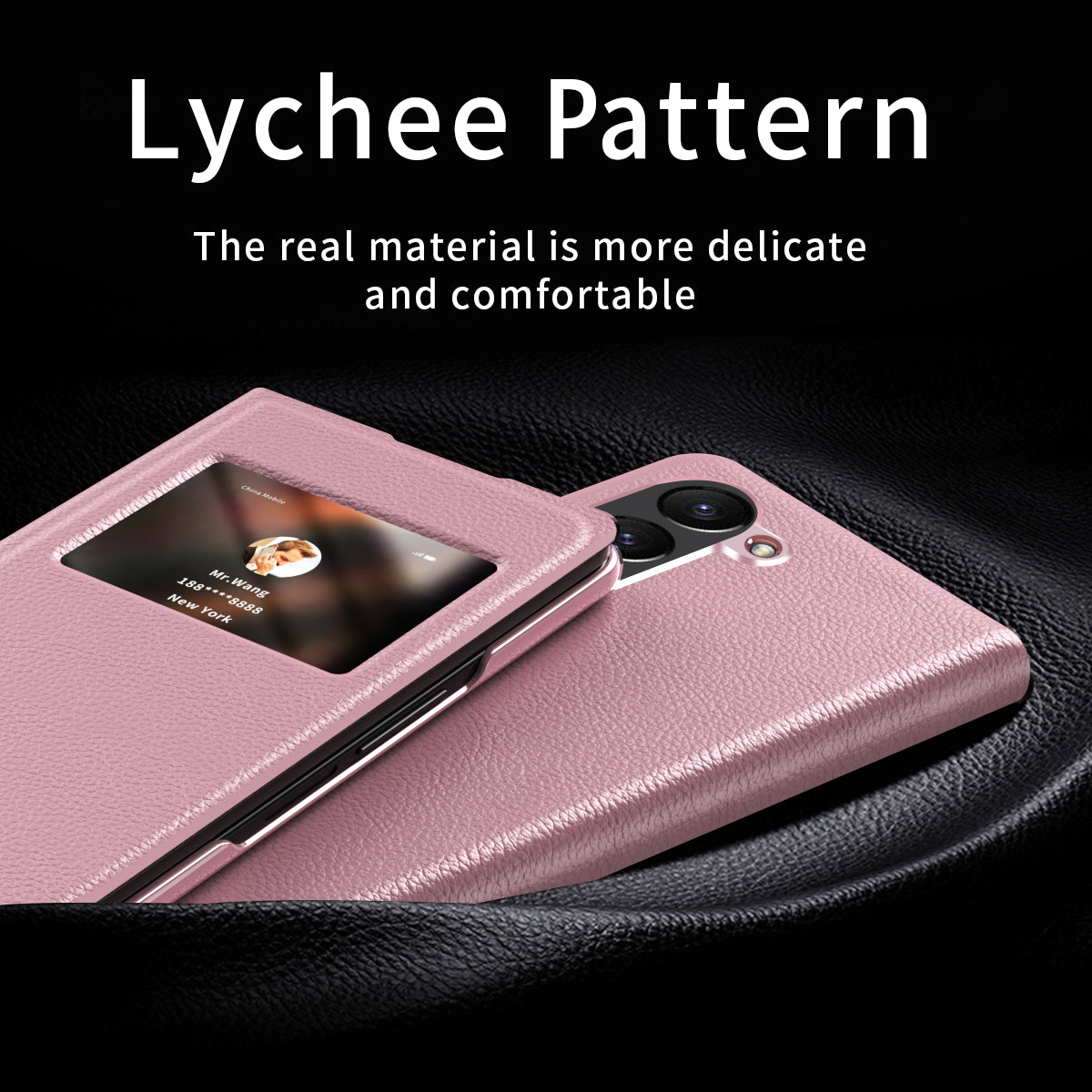 For Samsung Galaxy Z Fold6 5G Case PU Leather Litchi Texture Phone Cover View Window - Pink