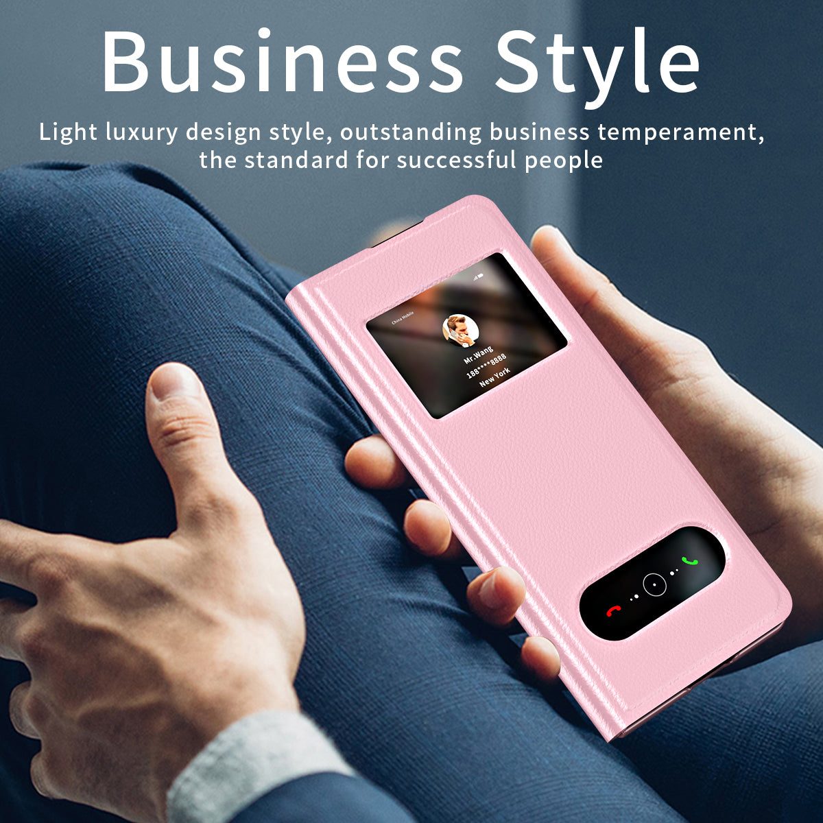 For Samsung Galaxy Z Fold6 5G Case PU Leather Litchi Texture Phone Cover View Window - Pink