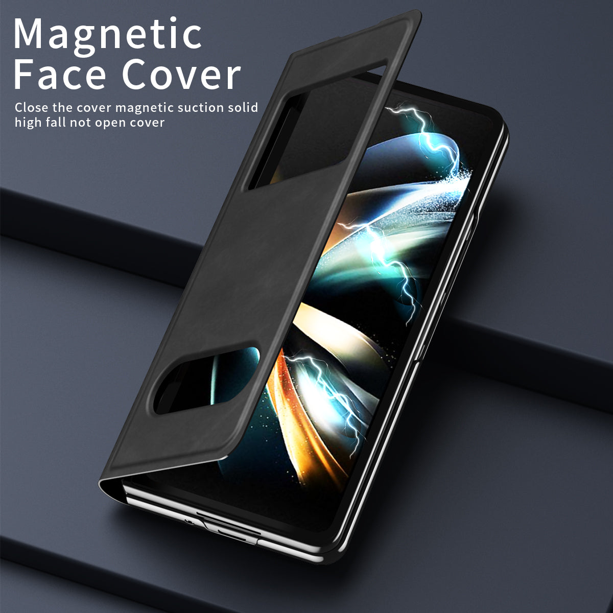 For Samsung Galaxy Z Fold6 5G Case Skin-Touch PU Leather View Window Phone Cover - Black