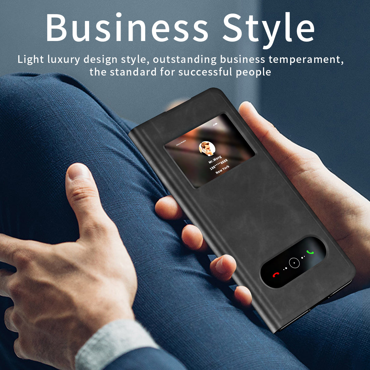 For Samsung Galaxy Z Fold6 5G Case Skin-Touch PU Leather View Window Phone Cover - Black