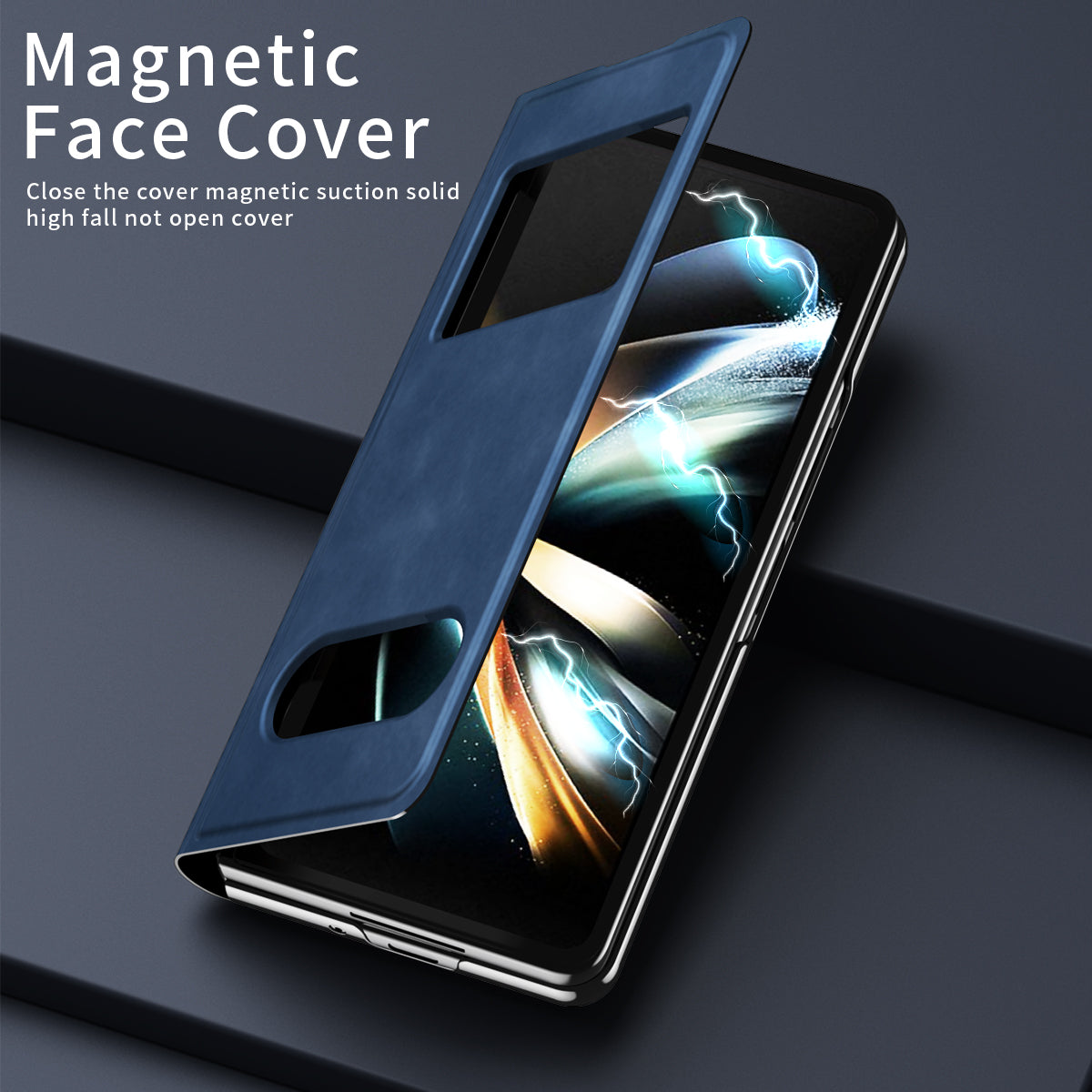 For Samsung Galaxy Z Fold6 5G Case Skin-touch PU Leather View Window Phone Cover - Blue