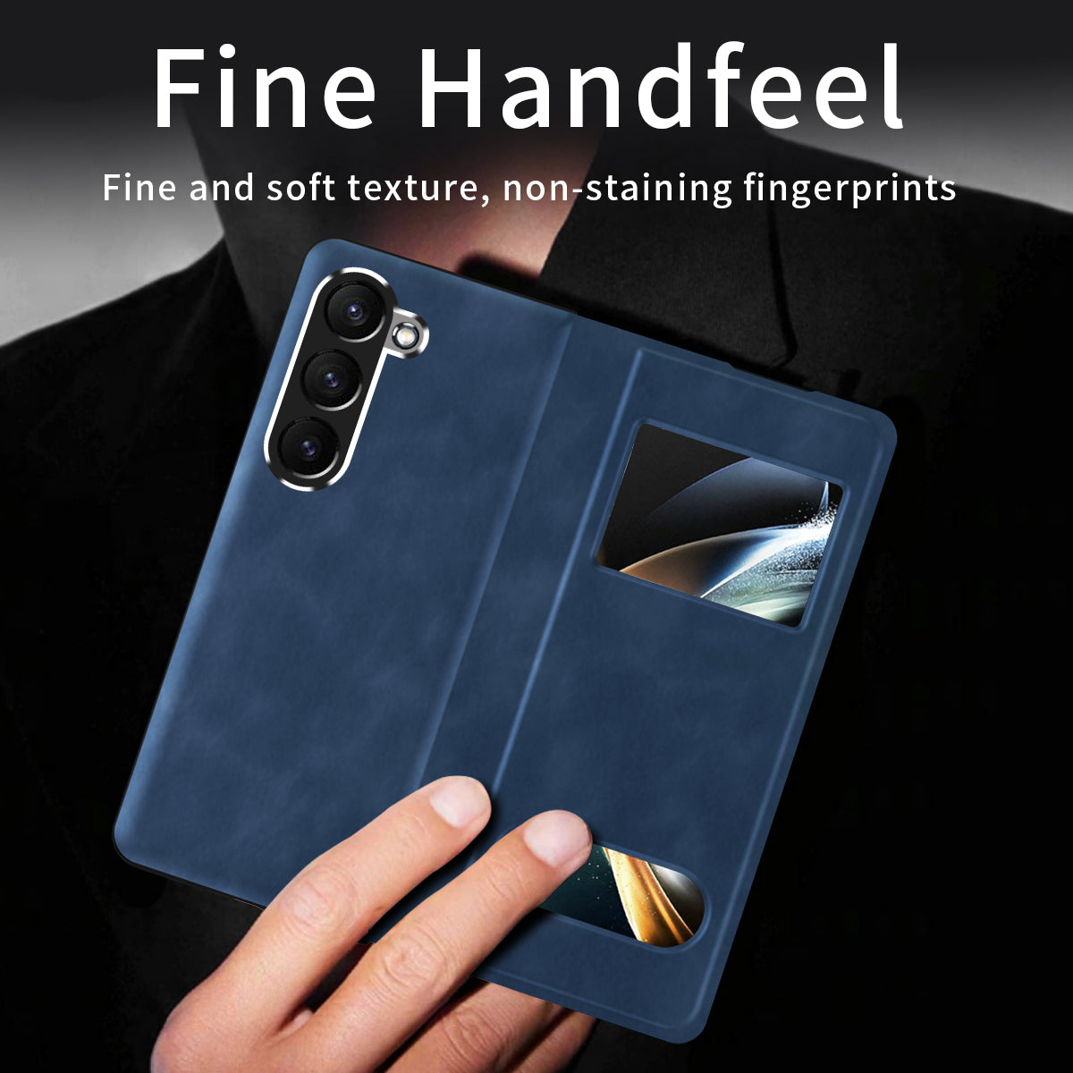 For Samsung Galaxy Z Fold6 5G Case Skin-touch PU Leather View Window Phone Cover - Blue
