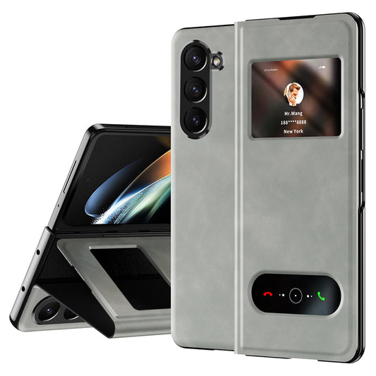 For Samsung Galaxy Z Fold6 5G Case Skin-touch PU Leather View Window Phone Cover - White