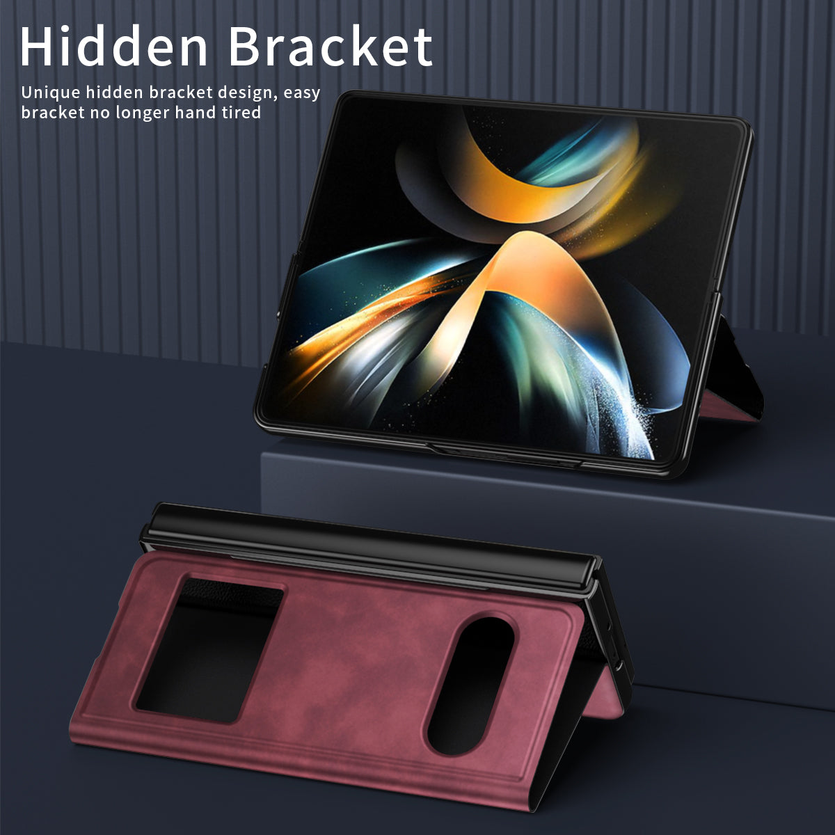 For Samsung Galaxy Z Fold6 5G Case Skin-touch PU Leather View Window Phone Cover - Red