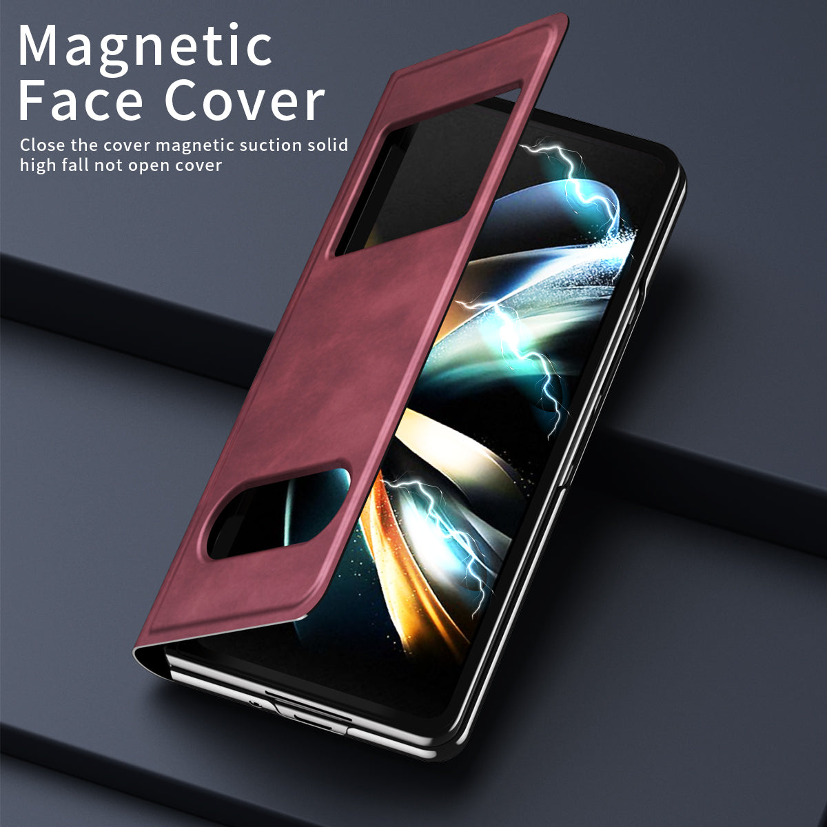 For Samsung Galaxy Z Fold6 5G Case Skin-touch PU Leather View Window Phone Cover - Red