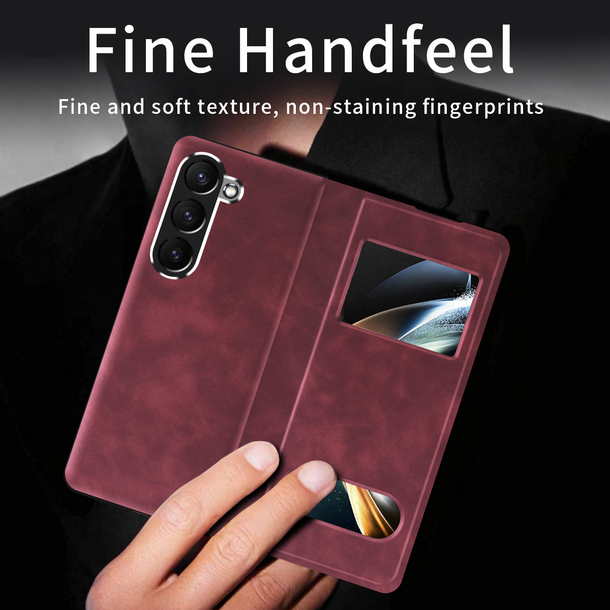 For Samsung Galaxy Z Fold6 5G Case Skin-touch PU Leather View Window Phone Cover - Red