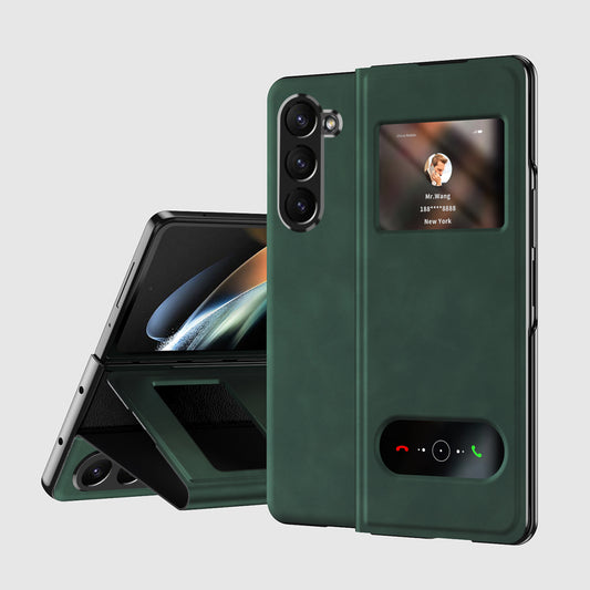 For Samsung Galaxy Z Fold6 5G Case Skin-Touch PU Leather View Window Phone Cover - Green