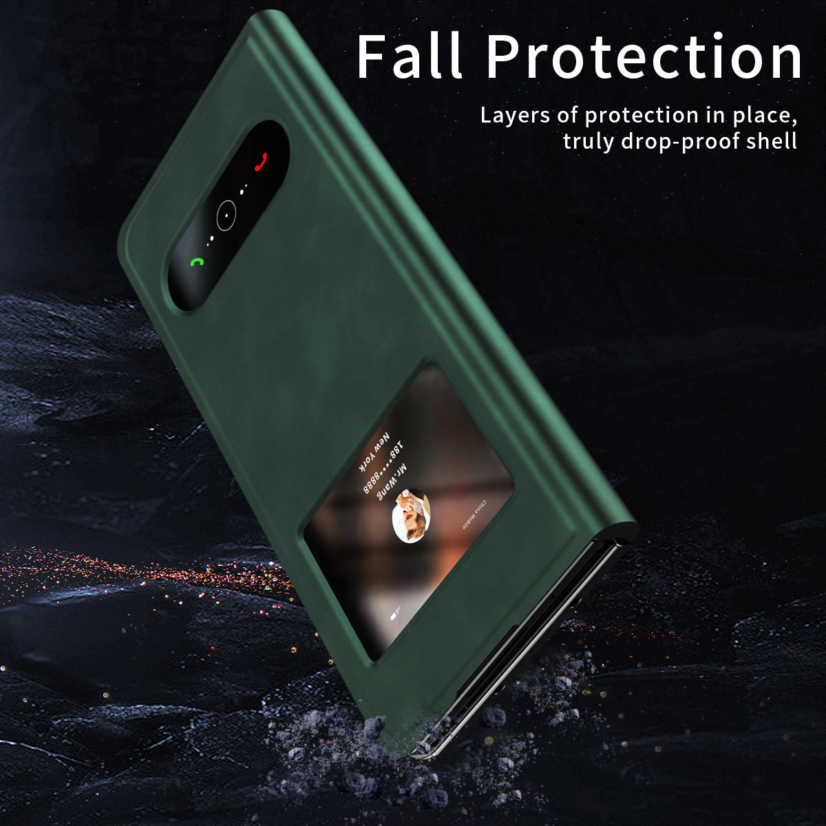 For Samsung Galaxy Z Fold6 5G Case Skin-Touch PU Leather View Window Phone Cover - Green