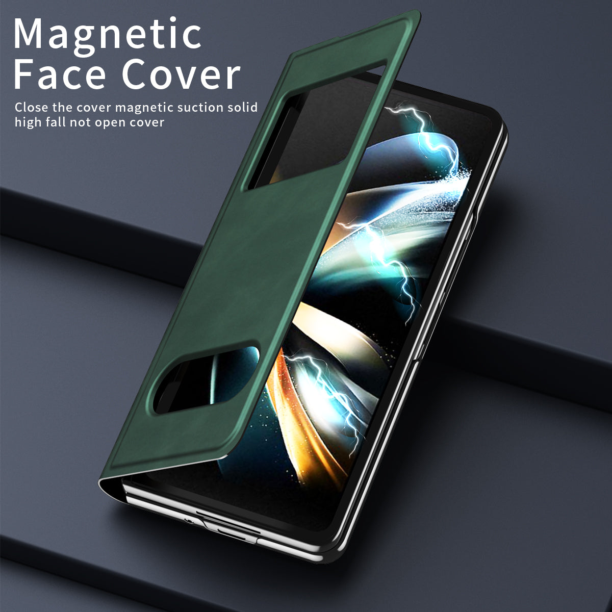 For Samsung Galaxy Z Fold6 5G Case Skin-Touch PU Leather View Window Phone Cover - Green