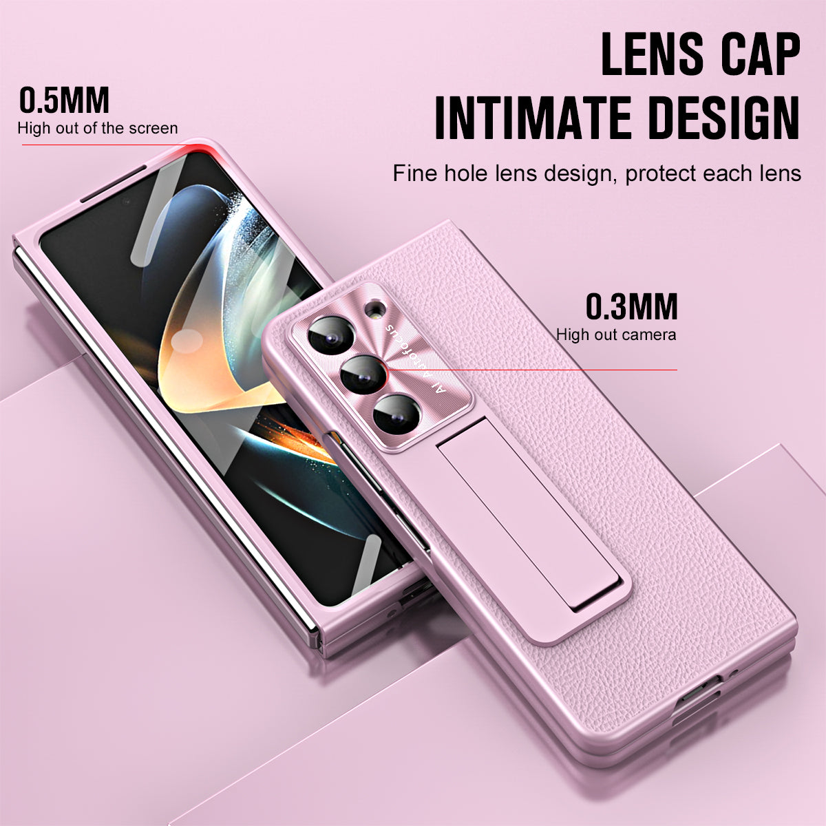 For Samsung Galaxy Z Fold6 5G Case Kickstand Leather+PC Cover with Tempered Glass Film - Pink