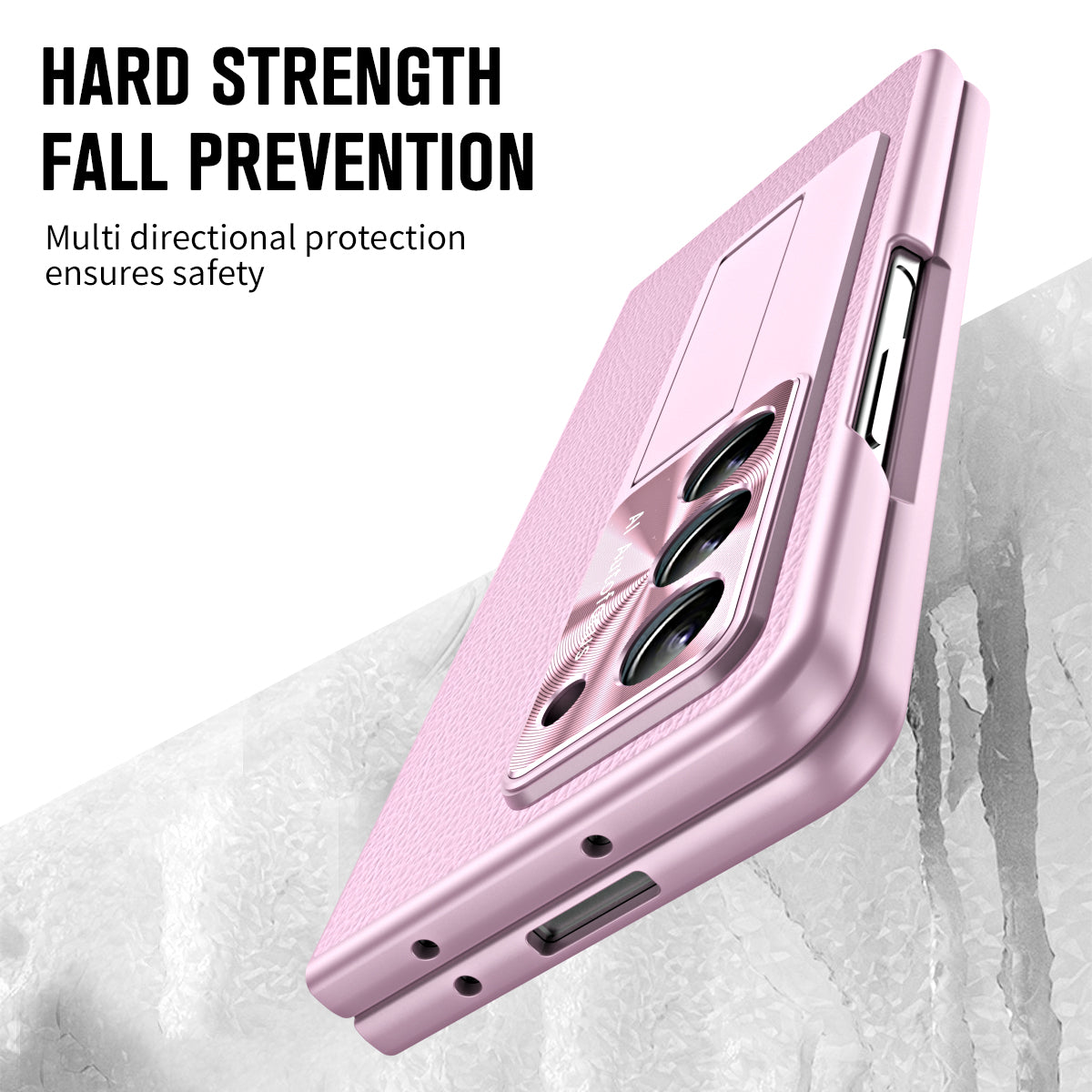 For Samsung Galaxy Z Fold6 5G Case Kickstand Leather+PC Cover with Tempered Glass Film - Pink