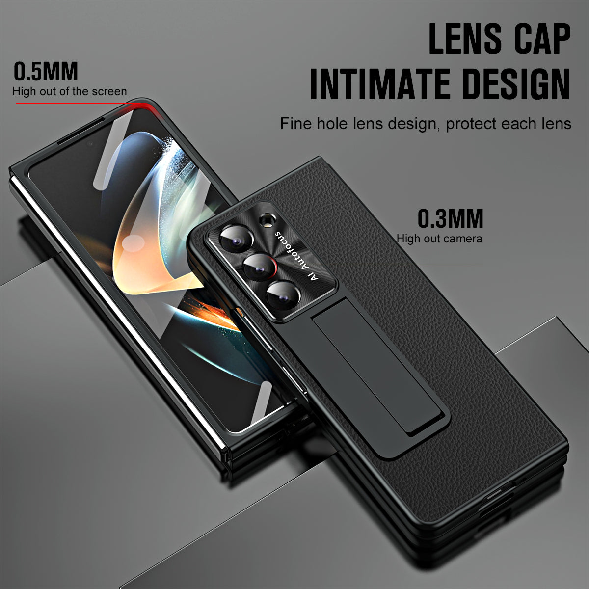 For Samsung Galaxy Z Fold6 5G Case Kickstand Leather+PC Cover with Tempered Glass Film - Black