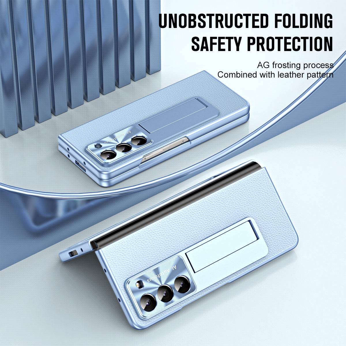 For Samsung Galaxy Z Fold6 5G Case Kickstand Leather+PC Cover with Tempered Glass Film - Blue