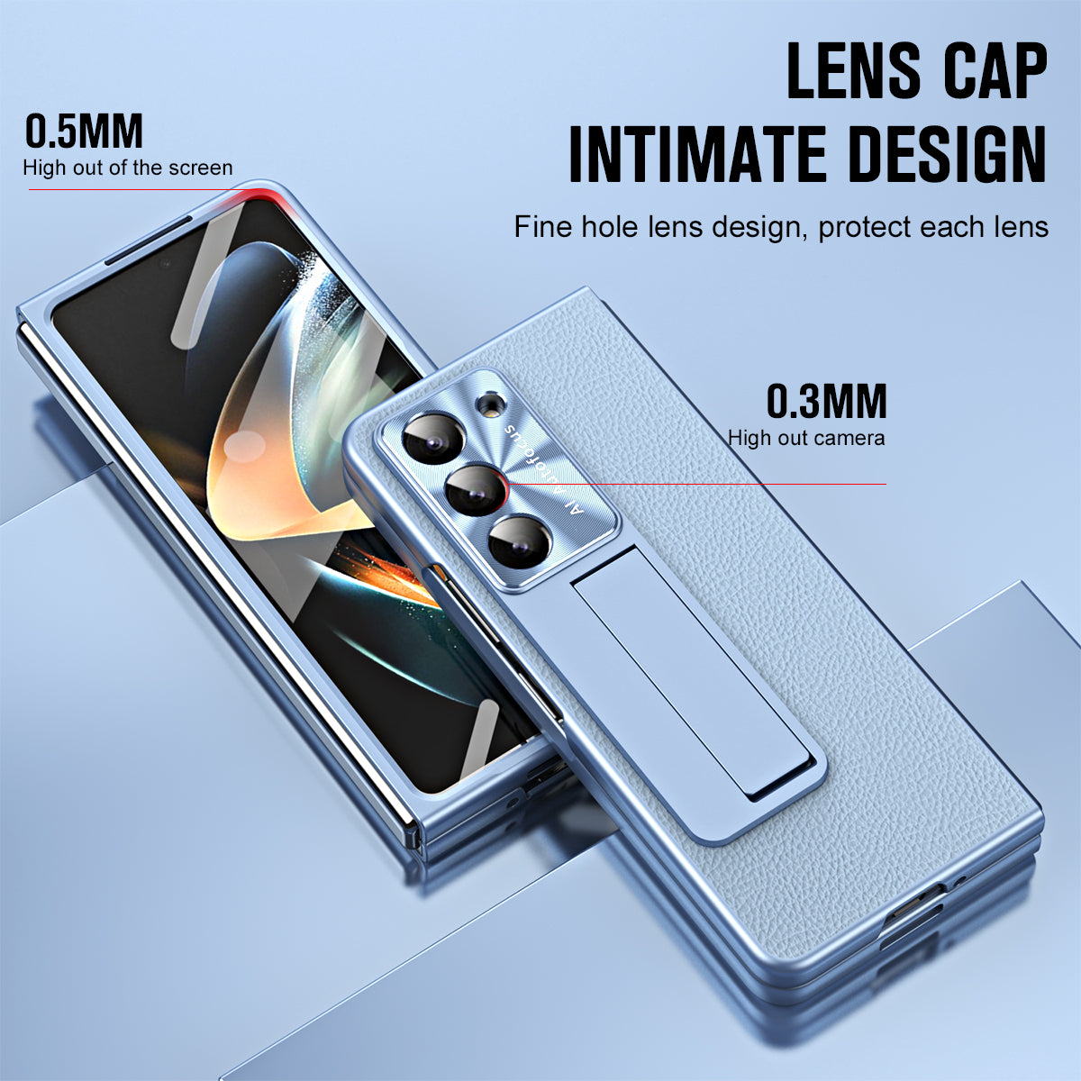 For Samsung Galaxy Z Fold6 5G Case Kickstand Leather+PC Cover with Tempered Glass Film - Blue