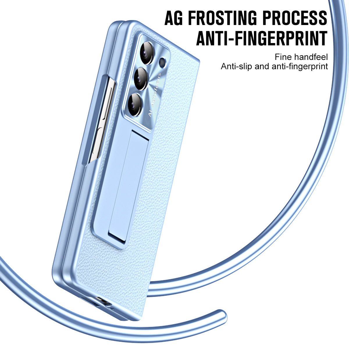 For Samsung Galaxy Z Fold6 5G Case Kickstand Leather+PC Cover with Tempered Glass Film - Blue