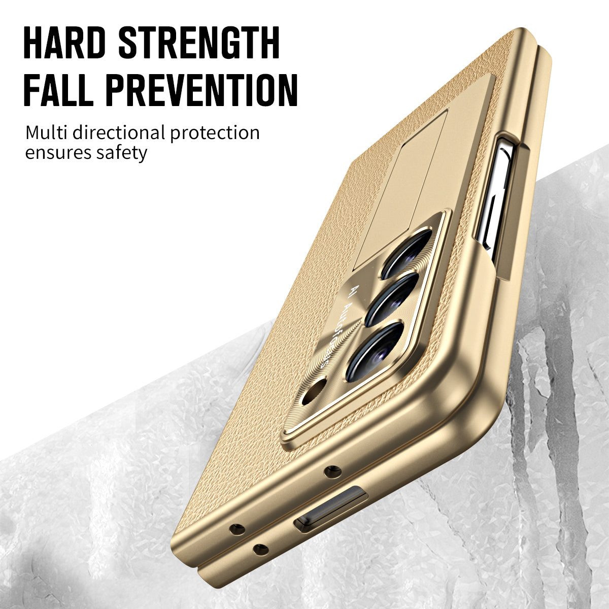 For Samsung Galaxy Z Fold6 5G Case Kickstand Leather+PC Cover with Tempered Glass Film - Champagne Gold