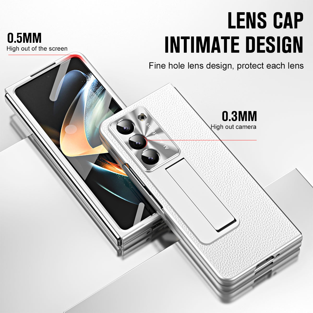 For Samsung Galaxy Z Fold6 5G Case Kickstand Leather+PC Cover with Tempered Glass Film - Silver