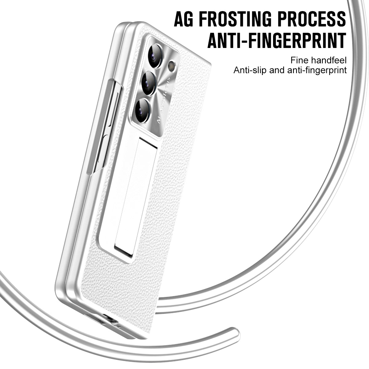 For Samsung Galaxy Z Fold6 5G Case Kickstand Leather+PC Cover with Tempered Glass Film - Silver
