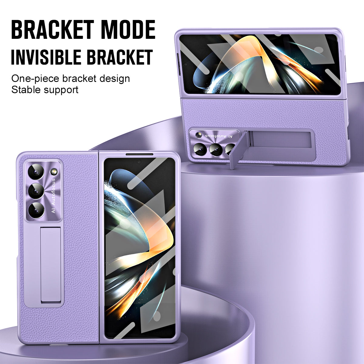 For Samsung Galaxy Z Fold6 5G Case Kickstand Leather+PC Cover with Tempered Glass Film - Purple