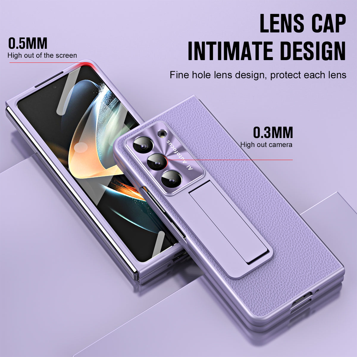 For Samsung Galaxy Z Fold6 5G Case Kickstand Leather+PC Cover with Tempered Glass Film - Purple