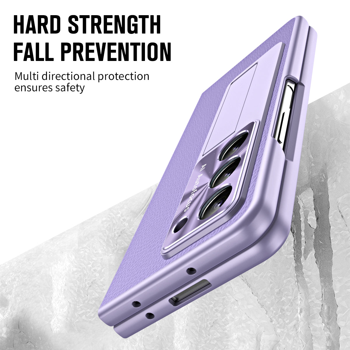 For Samsung Galaxy Z Fold6 5G Case Kickstand Leather+PC Cover with Tempered Glass Film - Purple