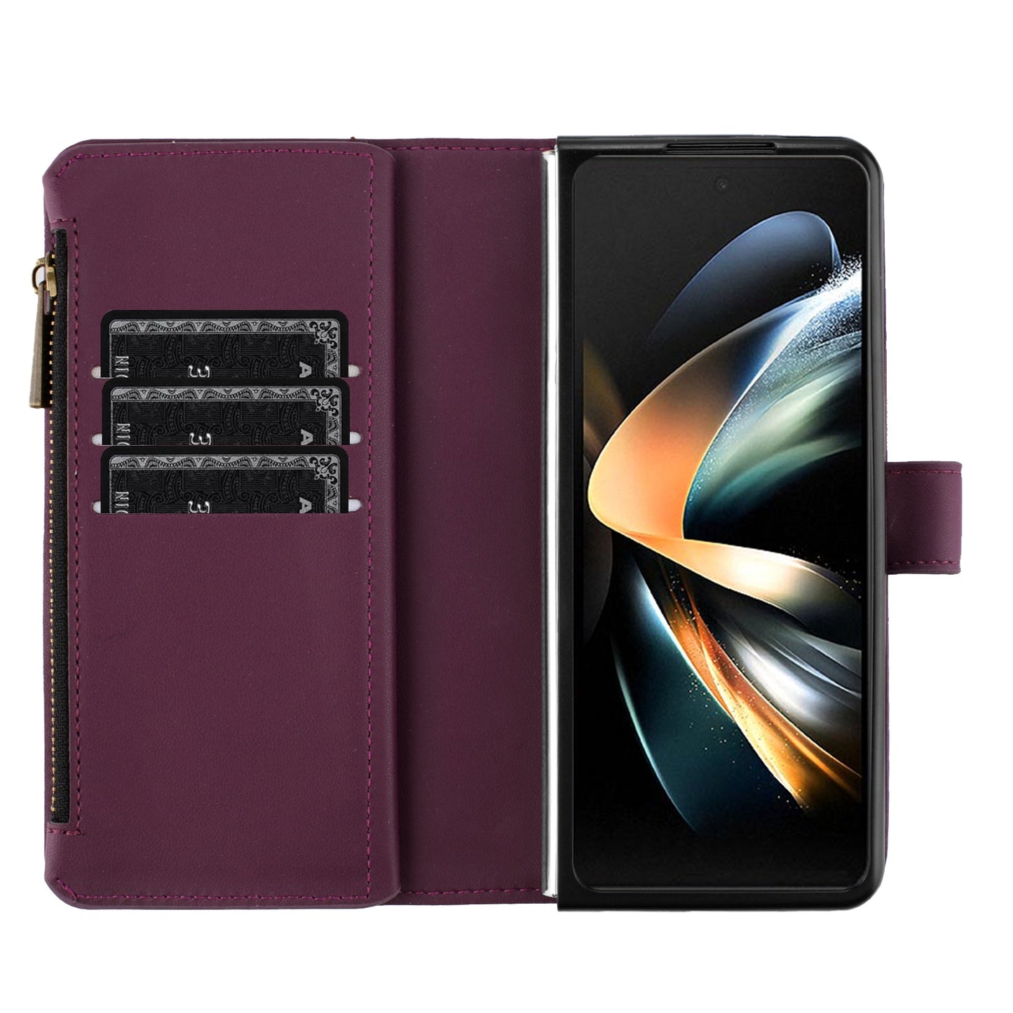 BINFEN COLOR For Samsung Galaxy Z Fold6 5G Case Zipper PU Leather Wallet Phone Cover - Dark Purple