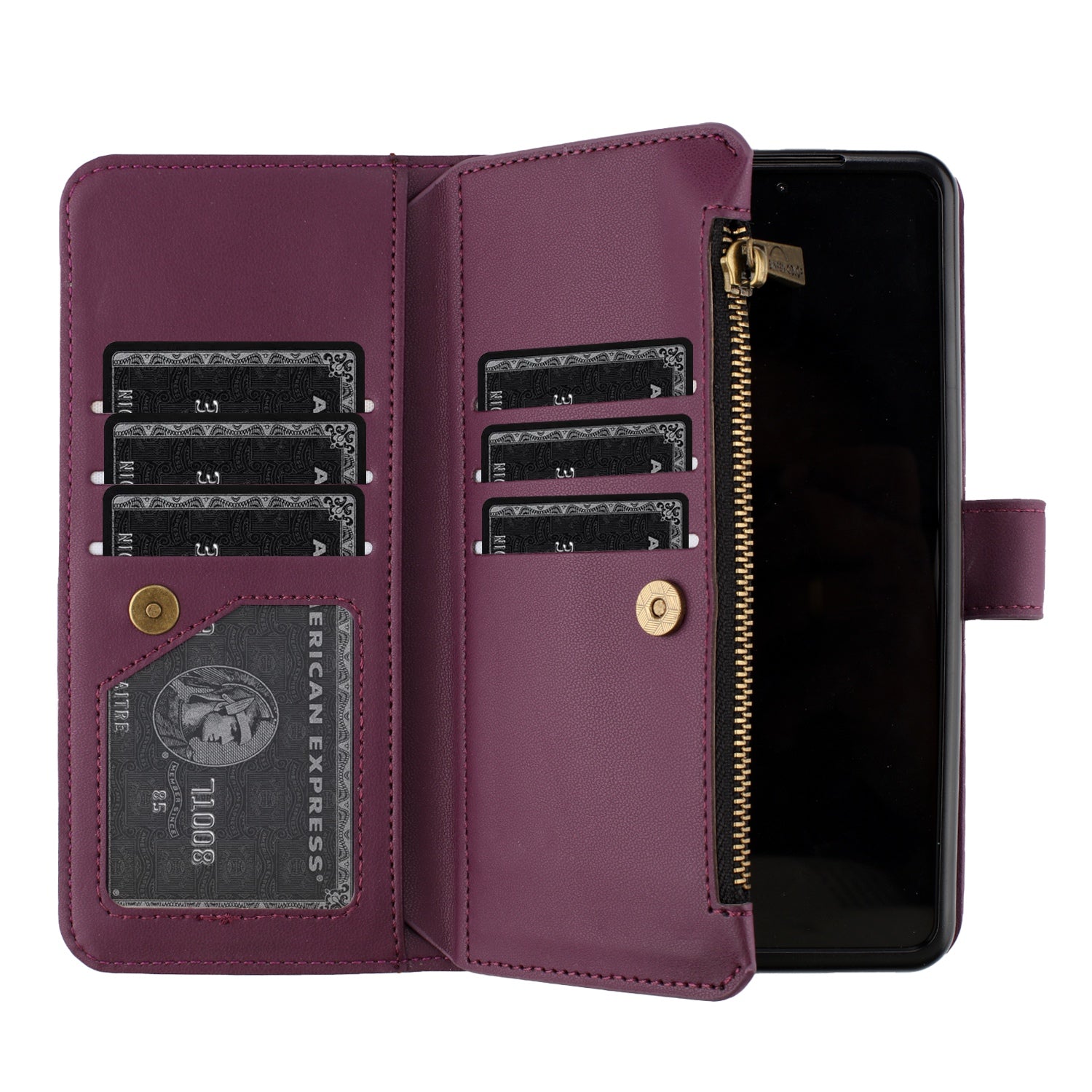 BINFEN COLOR For Samsung Galaxy Z Fold6 5G Case Zipper PU Leather Wallet Phone Cover - Dark Purple