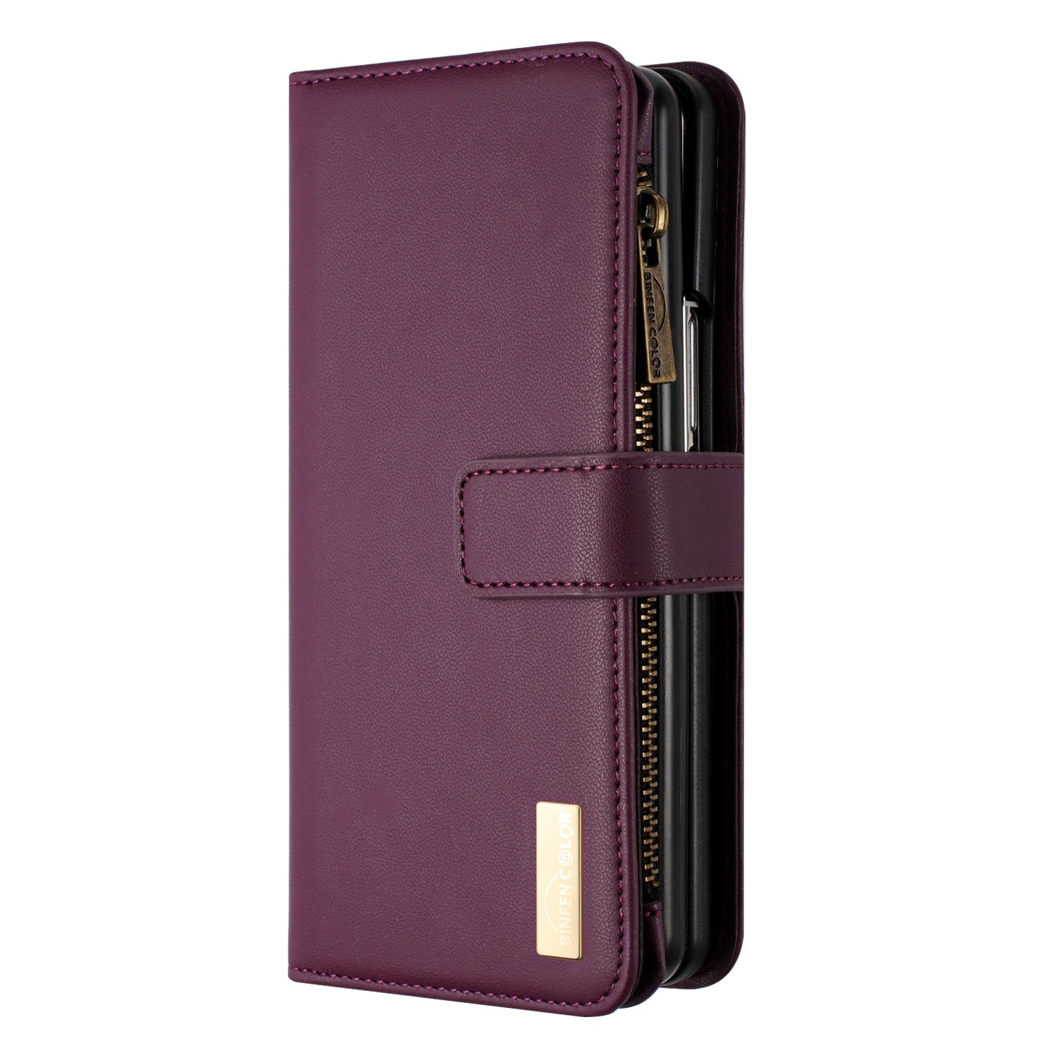 BINFEN COLOR For Samsung Galaxy Z Fold6 5G Case Zipper PU Leather Wallet Phone Cover - Dark Purple
