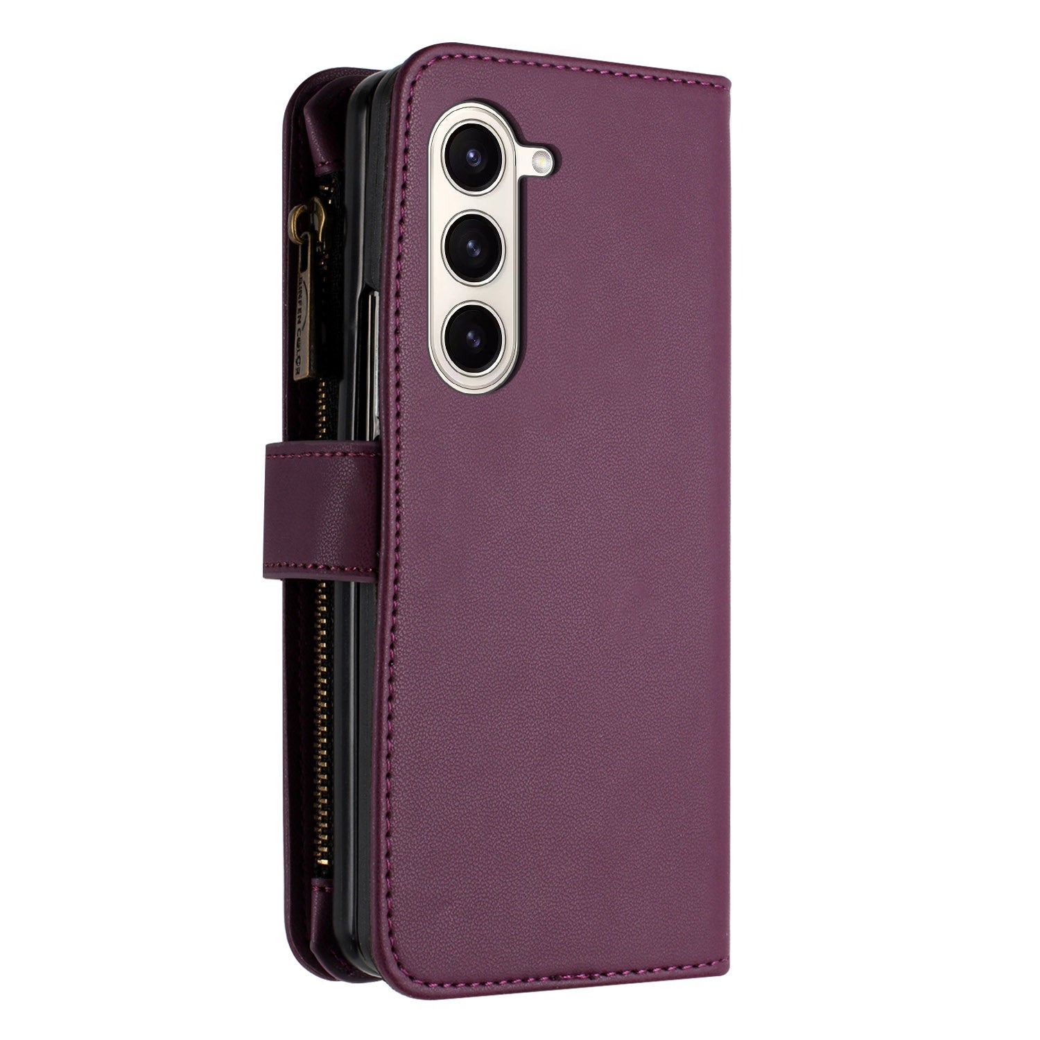 BINFEN COLOR For Samsung Galaxy Z Fold6 5G Case Zipper PU Leather Wallet Phone Cover - Dark Purple