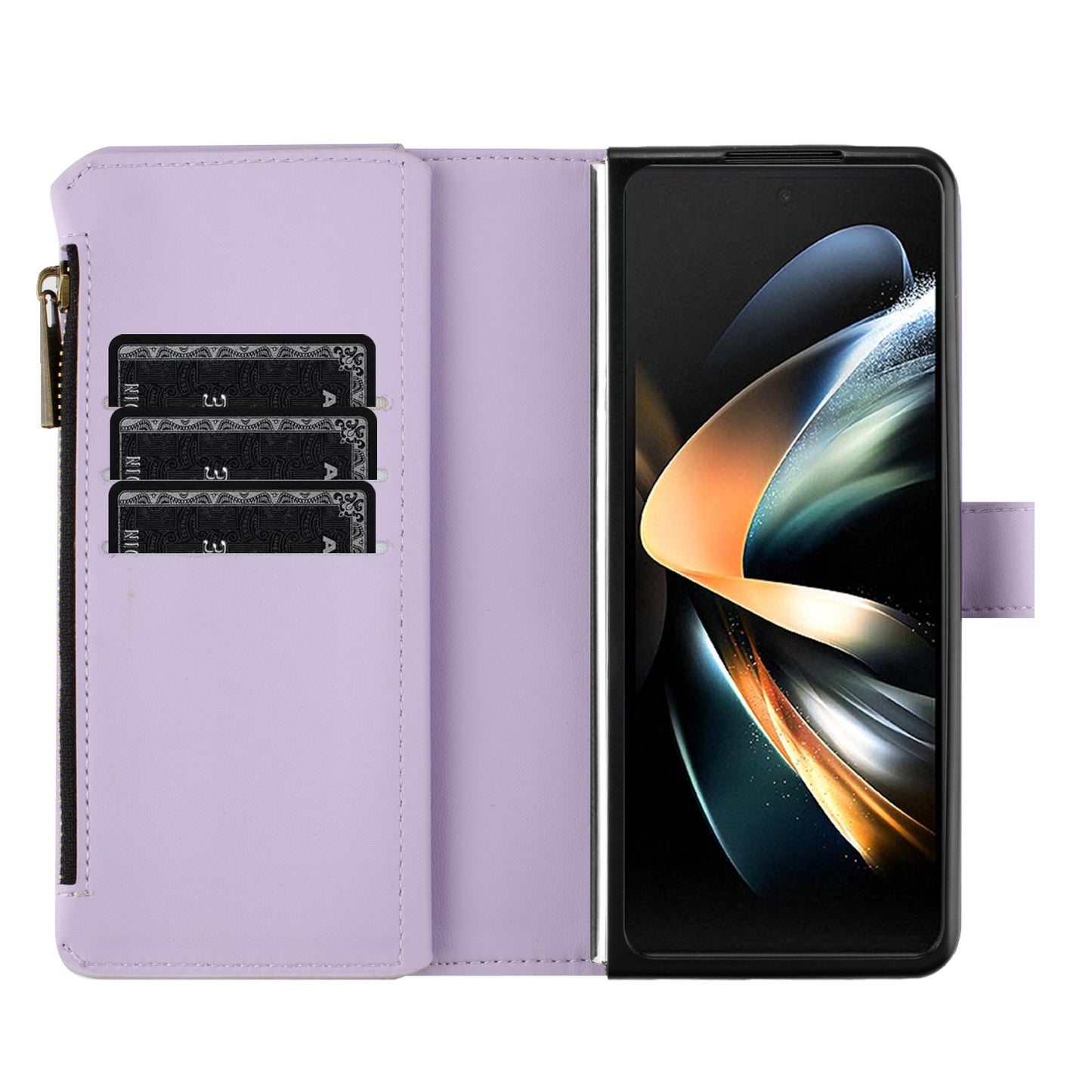 BINFEN COLOR For Samsung Galaxy Z Fold6 5G Case Zipper PU Leather Wallet Phone Cover - Purple