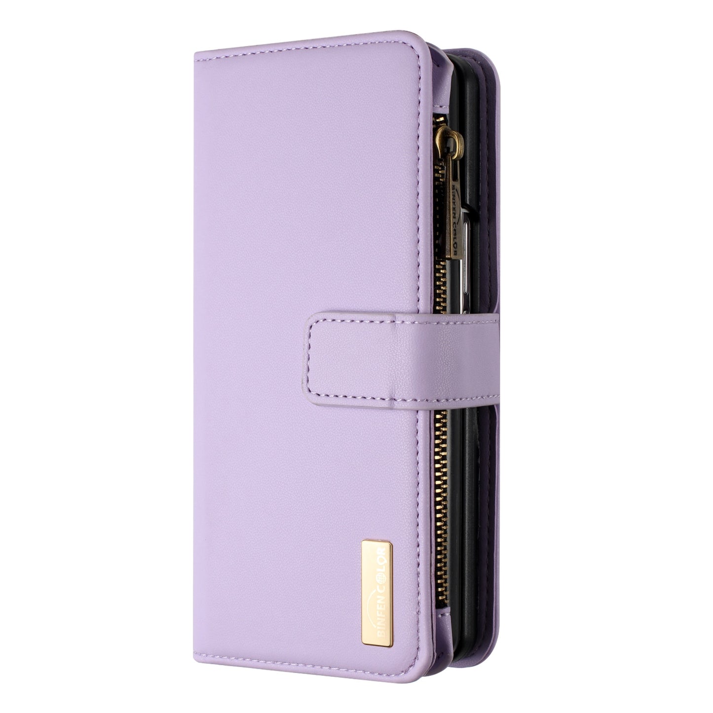BINFEN COLOR For Samsung Galaxy Z Fold6 5G Case Zipper PU Leather Wallet Phone Cover - Purple
