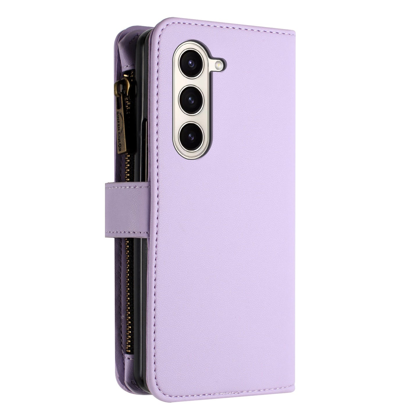 BINFEN COLOR For Samsung Galaxy Z Fold6 5G Case Zipper PU Leather Wallet Phone Cover - Purple
