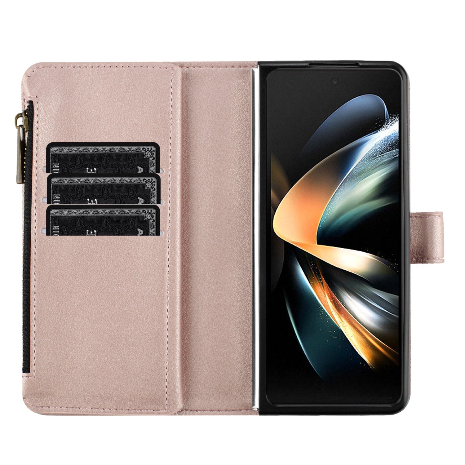 BINFEN COLOR For Samsung Galaxy Z Fold6 5G Case Zipper PU Leather Wallet Phone Cover - Gold