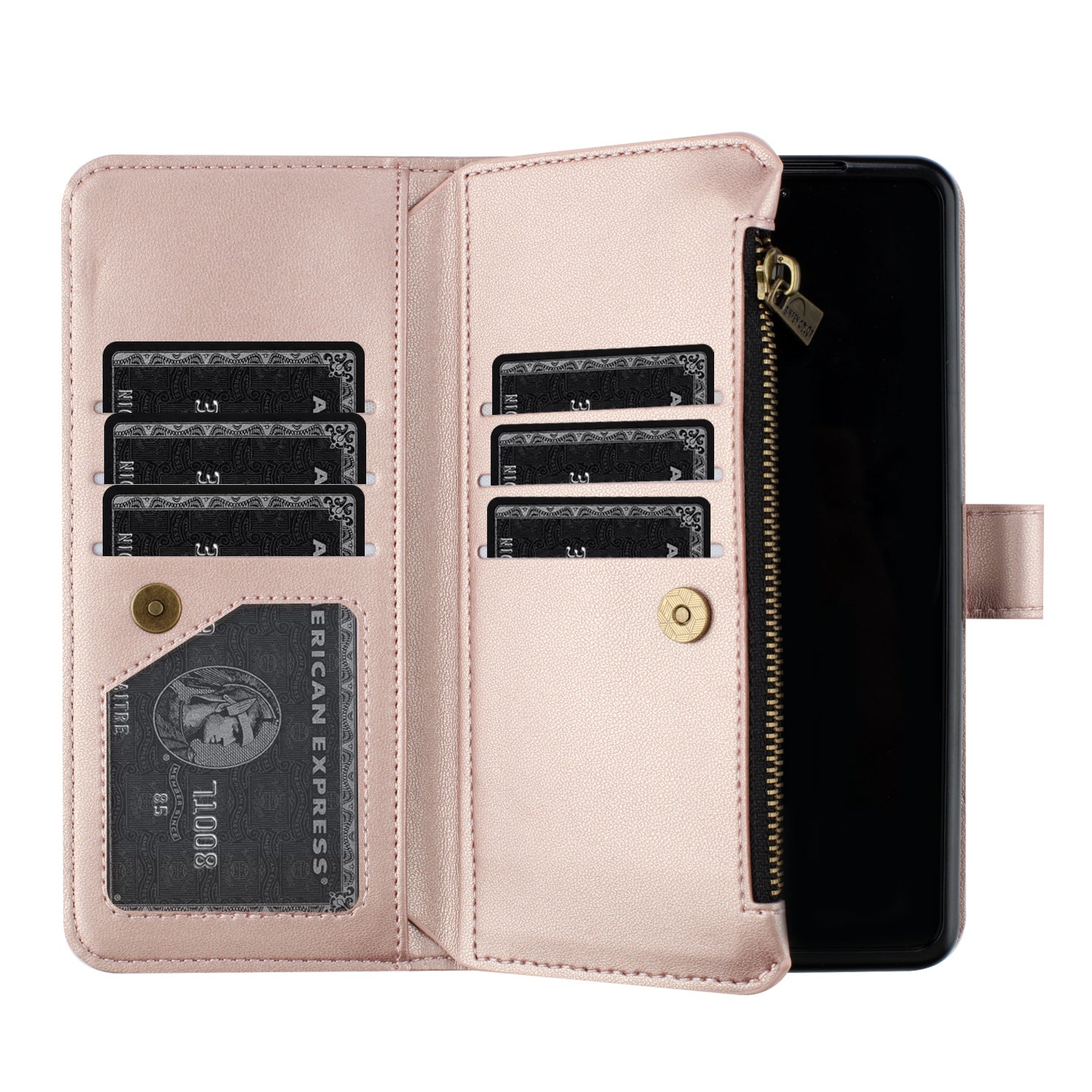 BINFEN COLOR For Samsung Galaxy Z Fold6 5G Case Zipper PU Leather Wallet Phone Cover - Gold