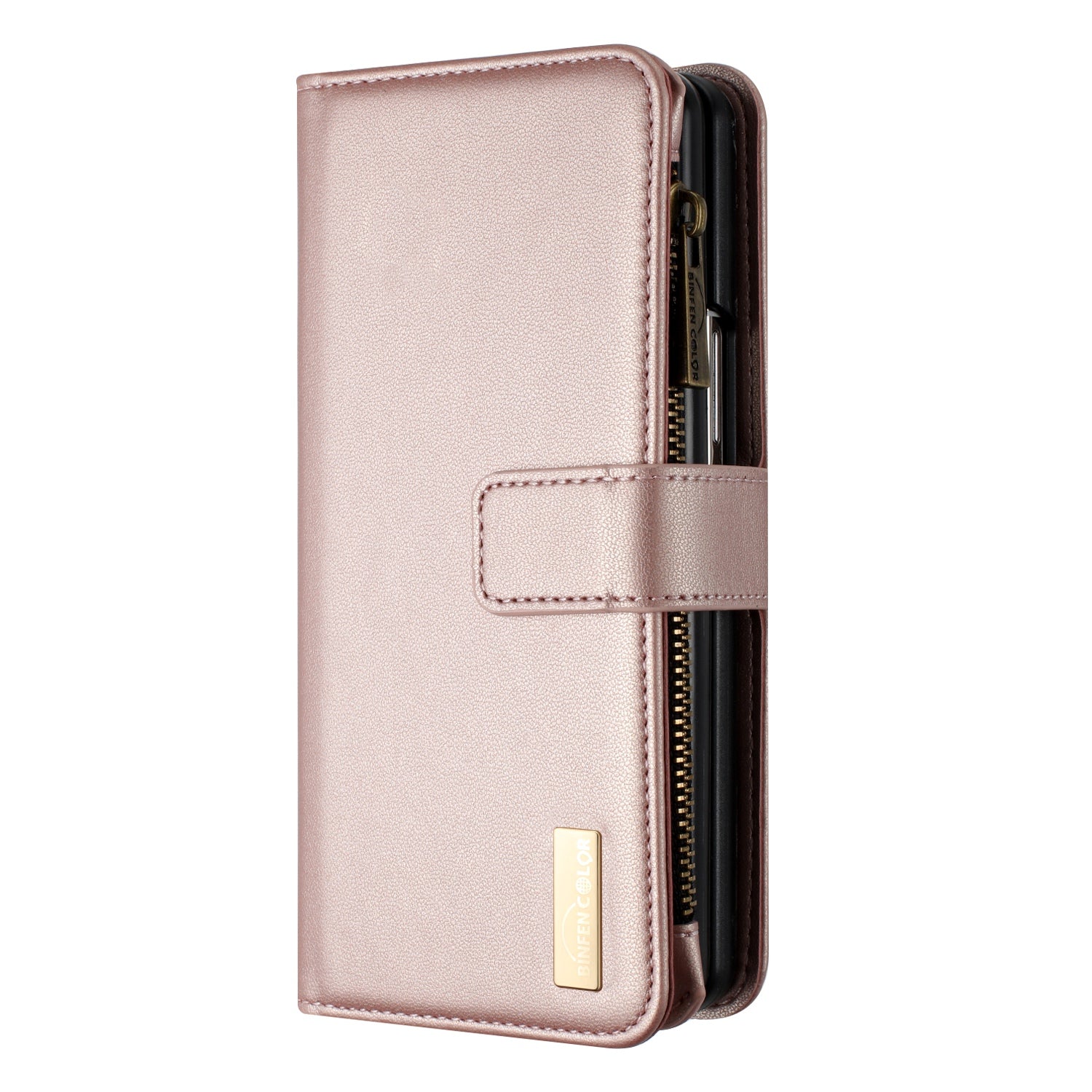 BINFEN COLOR For Samsung Galaxy Z Fold6 5G Case Zipper PU Leather Wallet Phone Cover - Gold