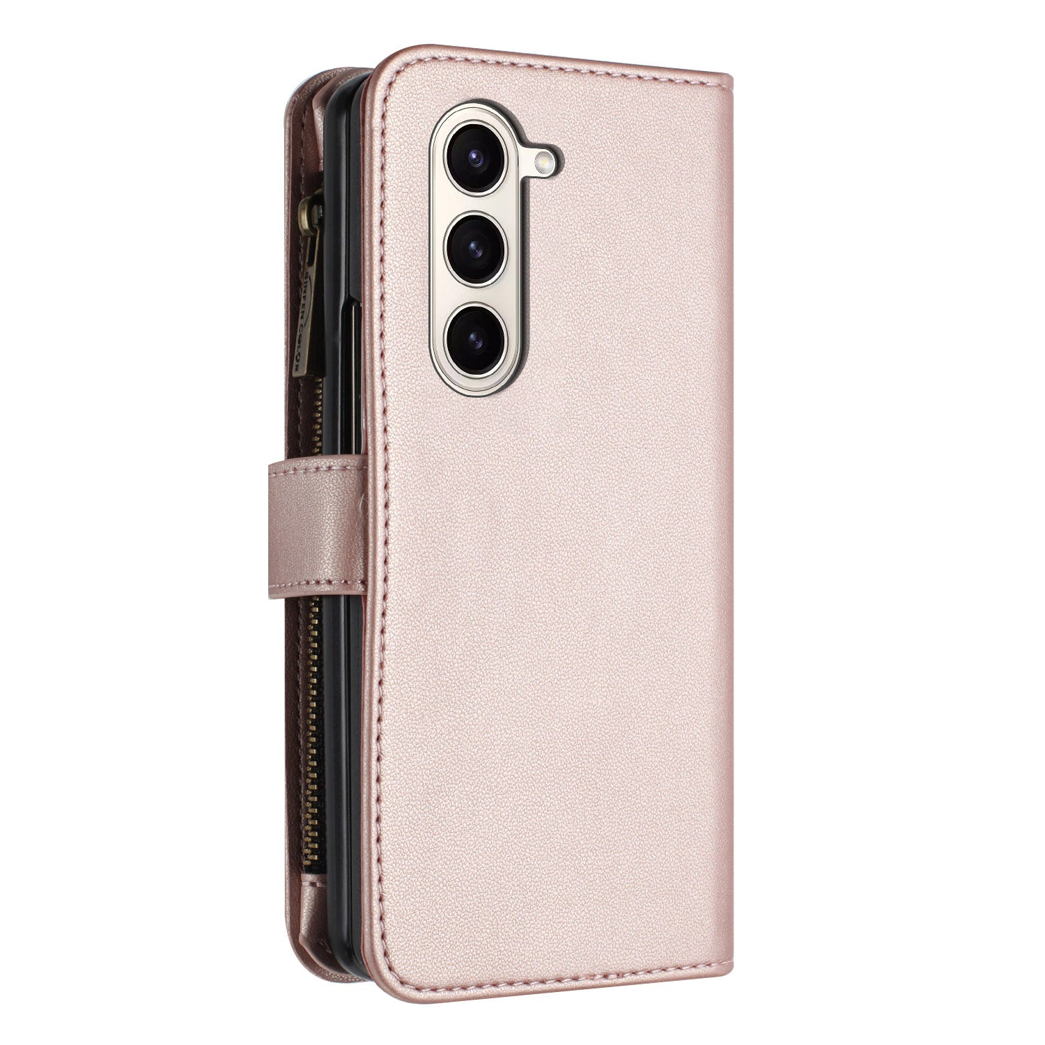BINFEN COLOR For Samsung Galaxy Z Fold6 5G Case Zipper PU Leather Wallet Phone Cover - Gold