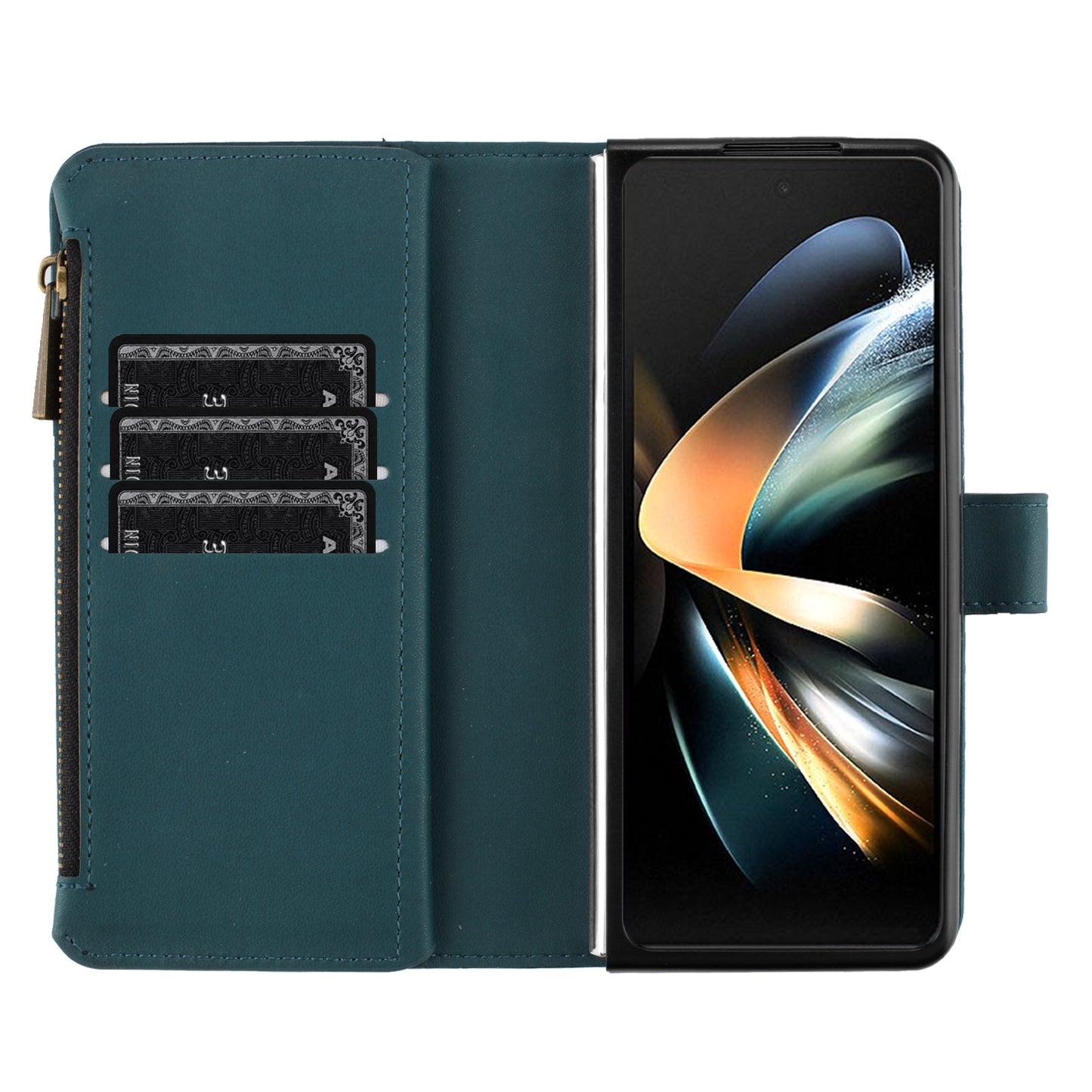 BINFEN COLOR For Samsung Galaxy Z Fold6 5G Case Zipper PU Leather Wallet Phone Cover - Green