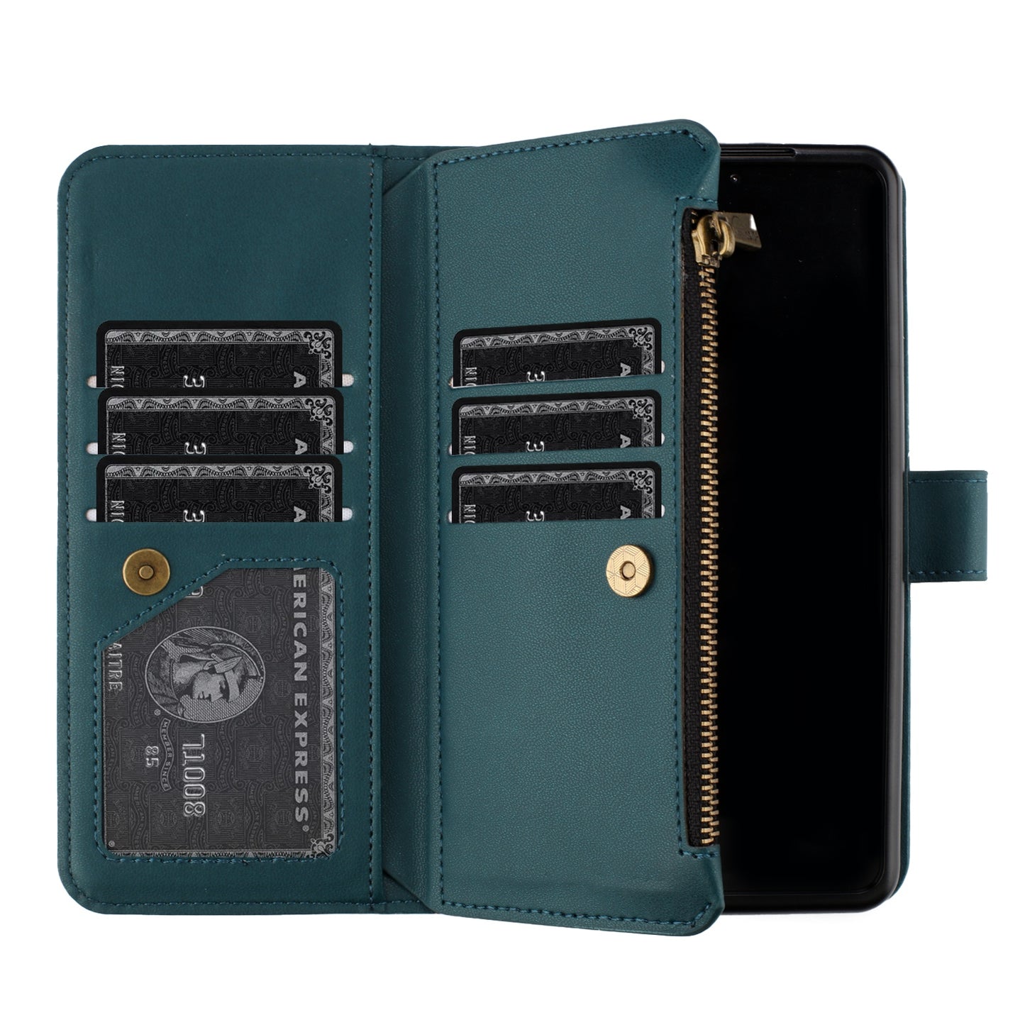 BINFEN COLOR For Samsung Galaxy Z Fold6 5G Case Zipper PU Leather Wallet Phone Cover - Green
