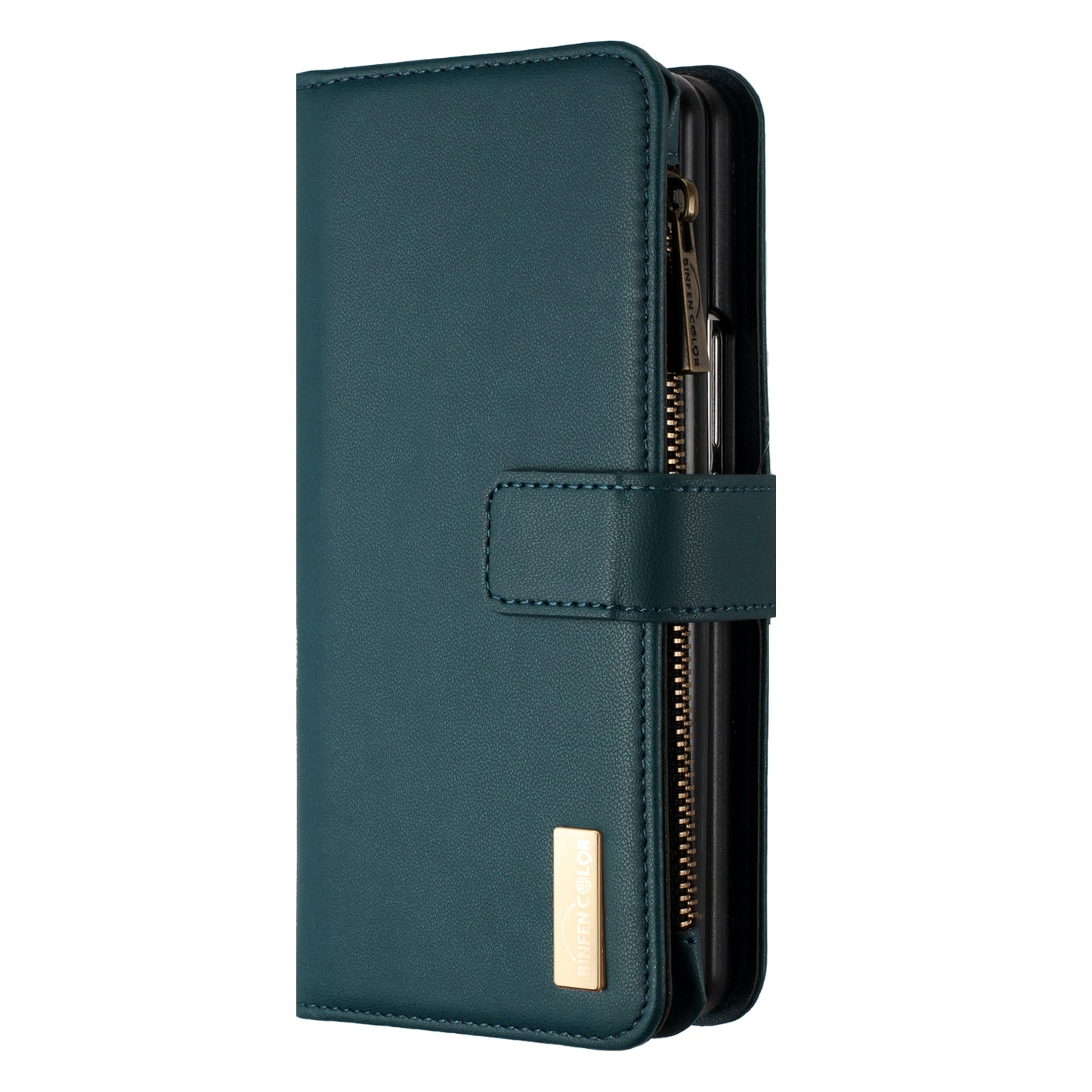 BINFEN COLOR For Samsung Galaxy Z Fold6 5G Case Zipper PU Leather Wallet Phone Cover - Green