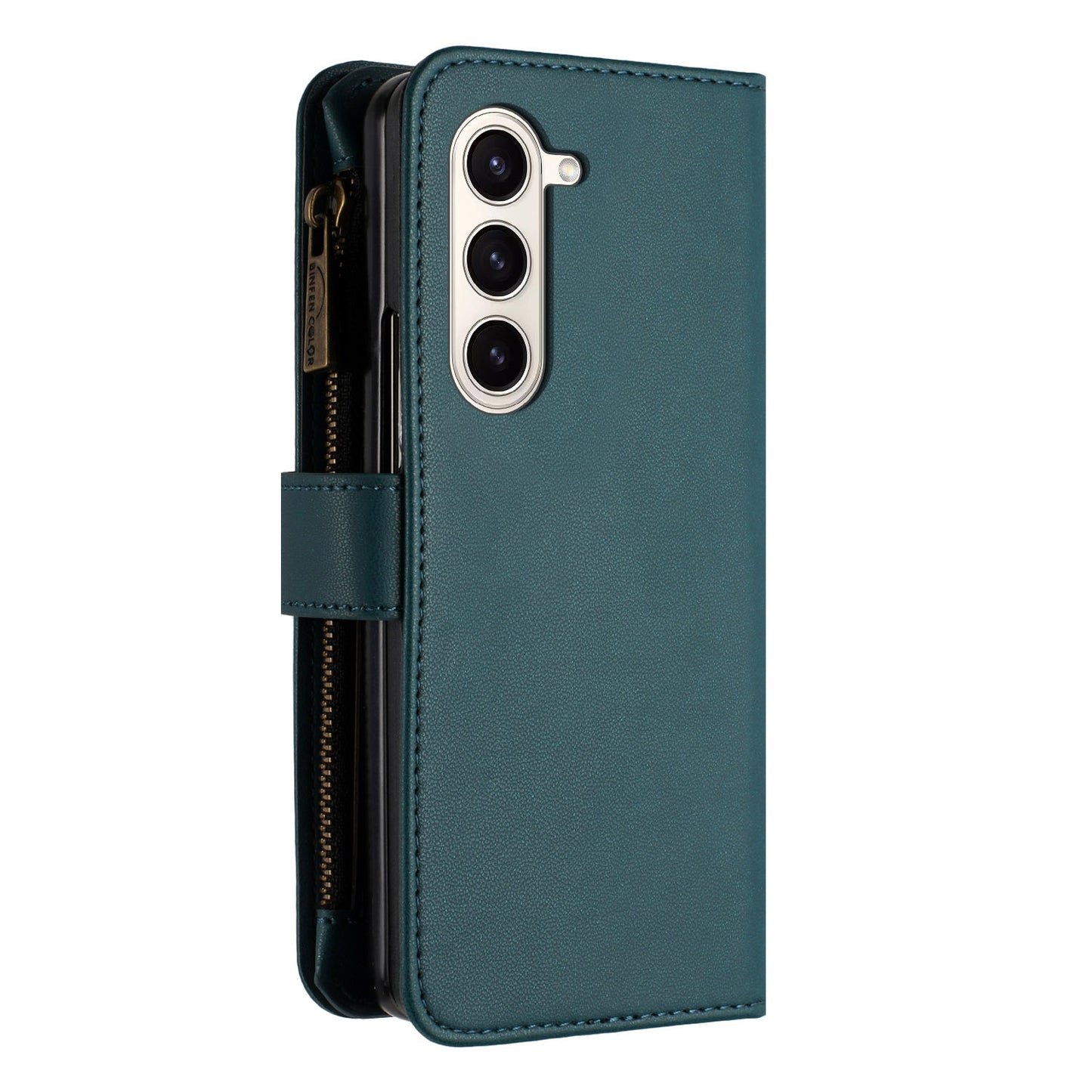 BINFEN COLOR For Samsung Galaxy Z Fold6 5G Case Zipper PU Leather Wallet Phone Cover - Green
