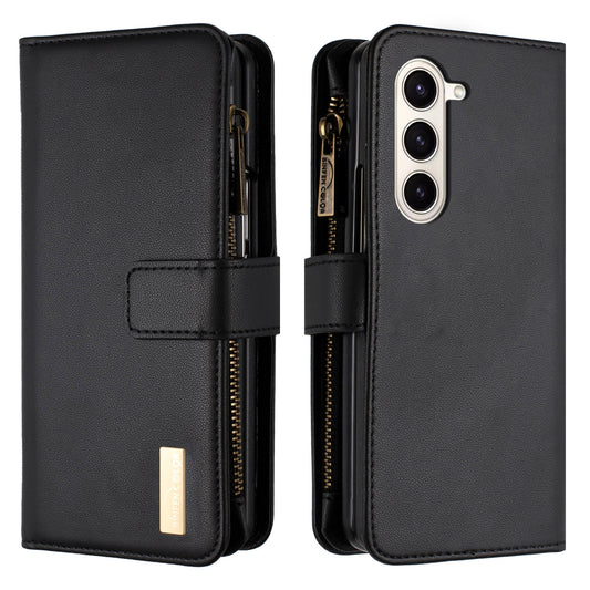 BINFEN COLOR For Samsung Galaxy Z Fold6 5G Case Zipper PU Leather Wallet Phone Cover - Black