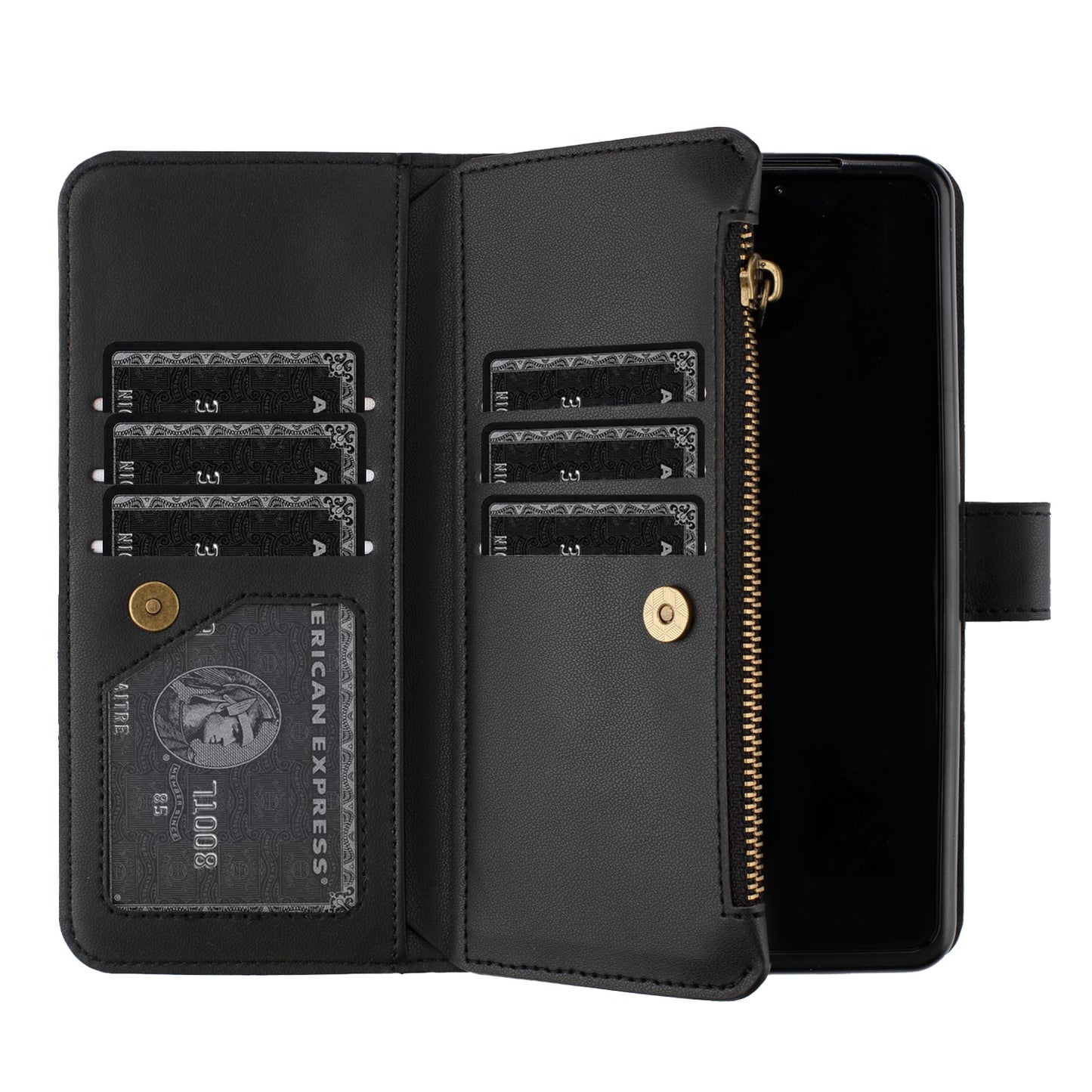 BINFEN COLOR For Samsung Galaxy Z Fold6 5G Case Zipper PU Leather Wallet Phone Cover - Black
