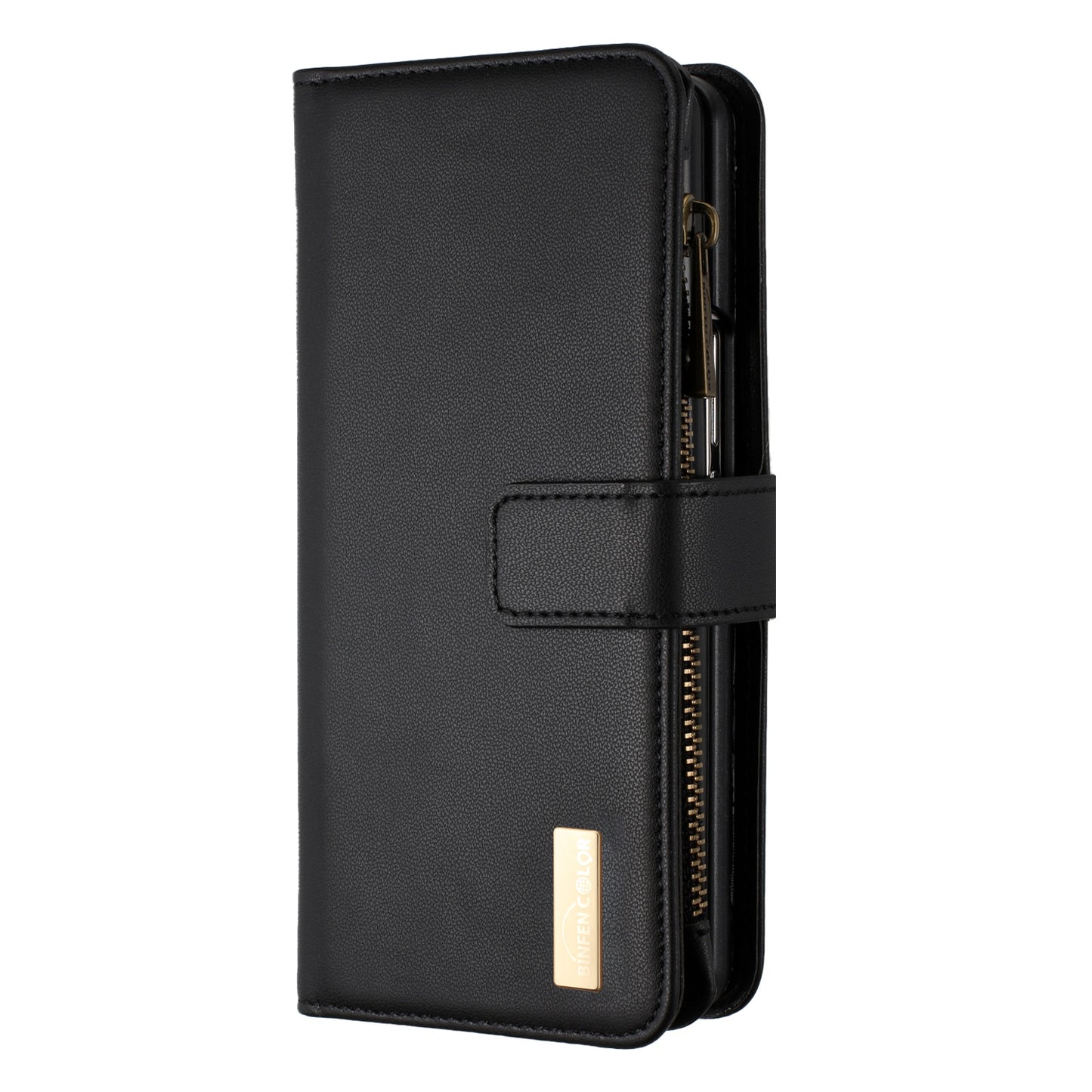 BINFEN COLOR For Samsung Galaxy Z Fold6 5G Case Zipper PU Leather Wallet Phone Cover - Black