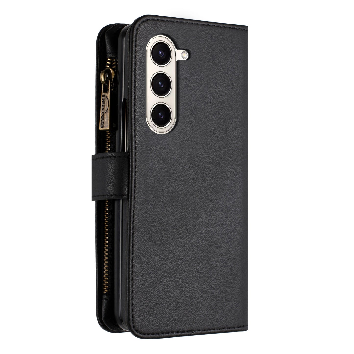 BINFEN COLOR For Samsung Galaxy Z Fold6 5G Case Zipper PU Leather Wallet Phone Cover - Black