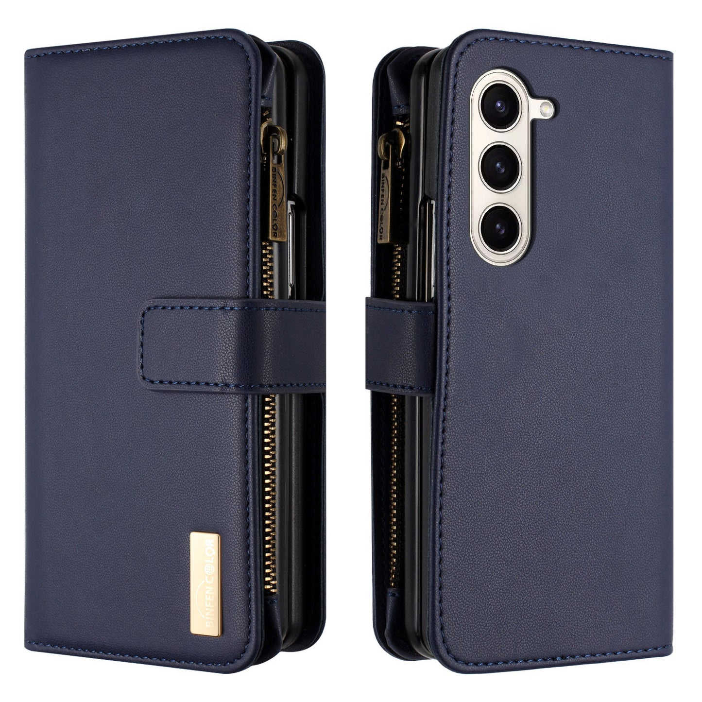 BINFEN COLOR For Samsung Galaxy Z Fold6 5G Case Zipper PU Leather Wallet Phone Cover - Blue
