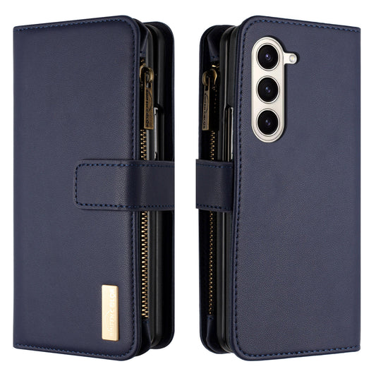 BINFEN COLOR For Samsung Galaxy Z Fold6 5G Case Zipper PU Leather Wallet Phone Cover - Blue