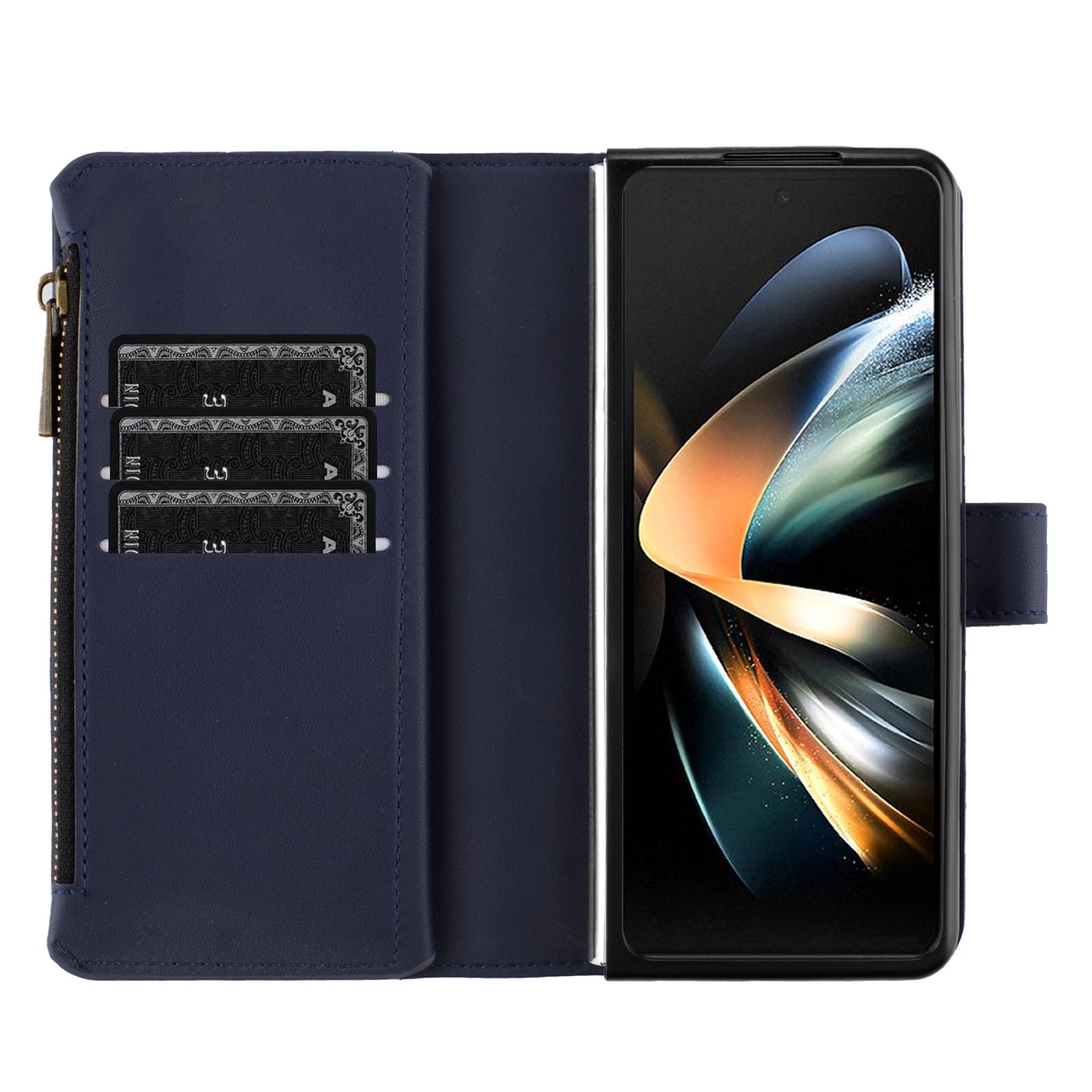 BINFEN COLOR For Samsung Galaxy Z Fold6 5G Case Zipper PU Leather Wallet Phone Cover - Blue