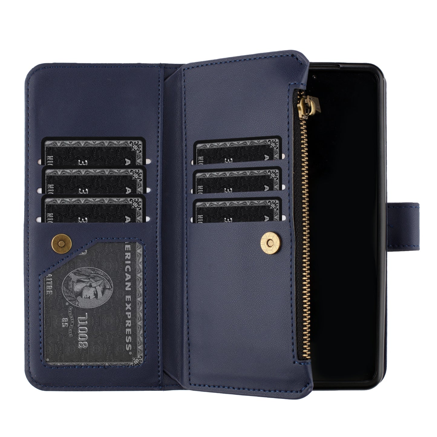 BINFEN COLOR For Samsung Galaxy Z Fold6 5G Case Zipper PU Leather Wallet Phone Cover - Blue