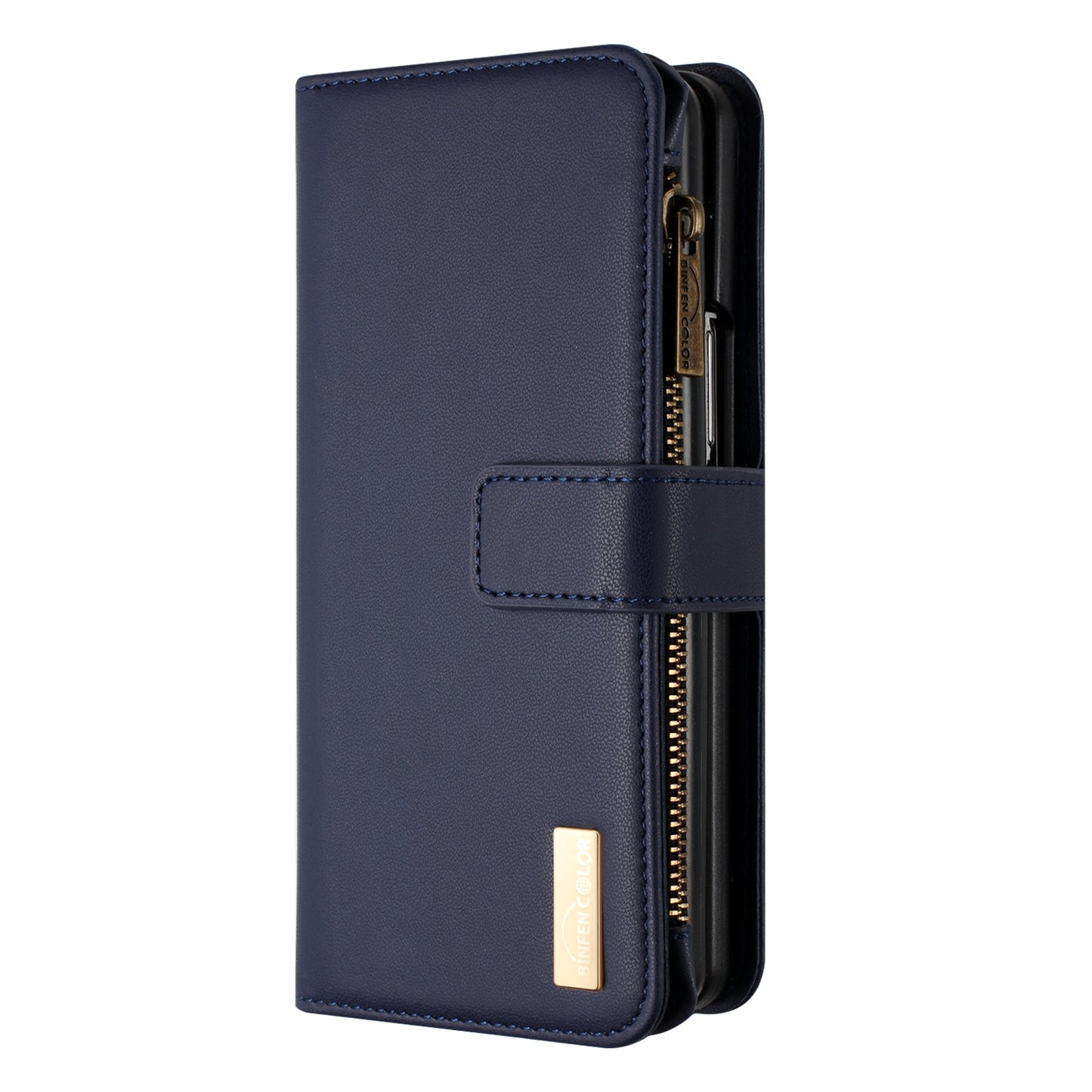 BINFEN COLOR For Samsung Galaxy Z Fold6 5G Case Zipper PU Leather Wallet Phone Cover - Blue